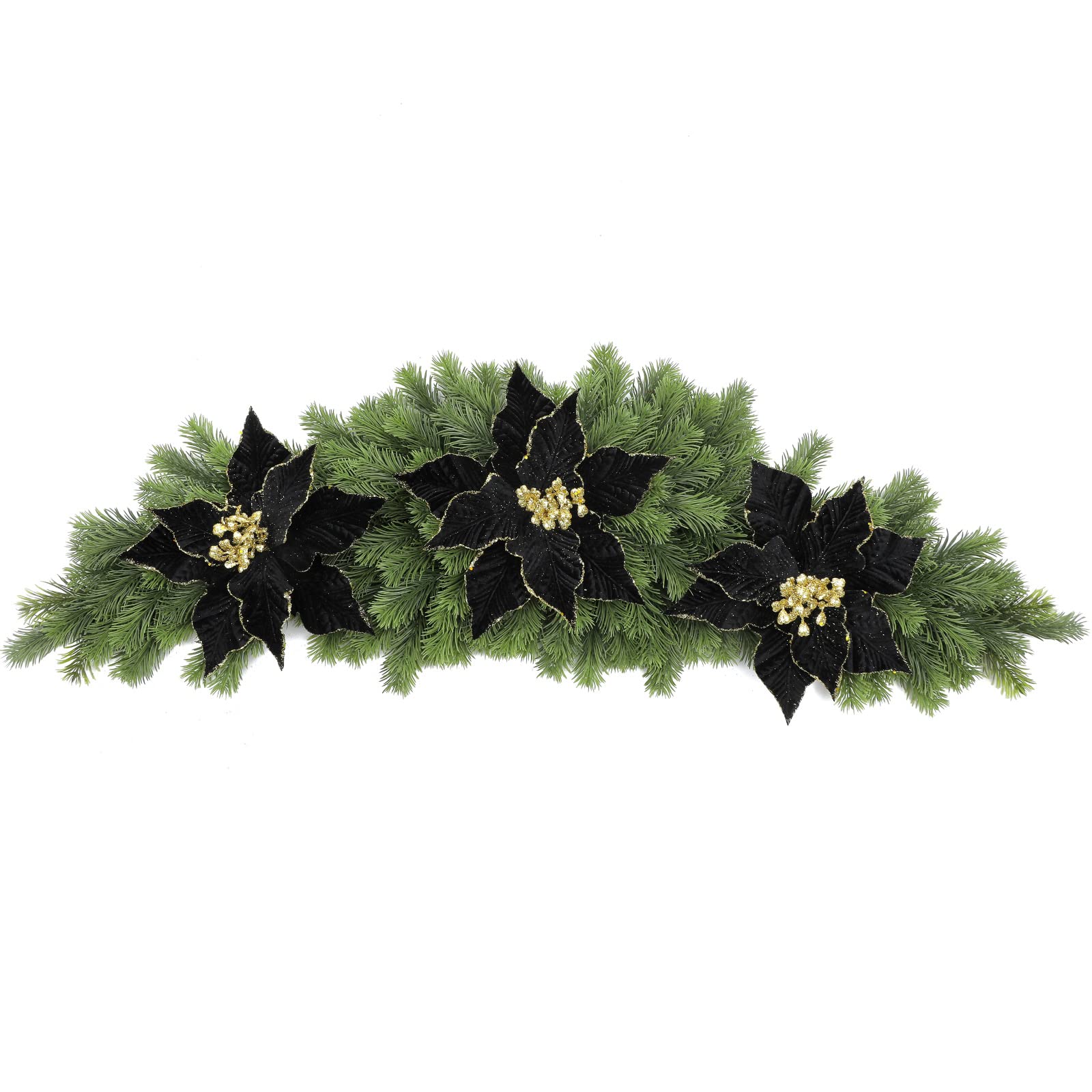 SHACOS 10 pcs 9.8" Large Glitter Poinsettia Flowers Stems Clips Velvet Fabric Floral Picks Christmas Flowers Christmas Tree Ornaments Wreath Garland Decoration, Black - Image 4