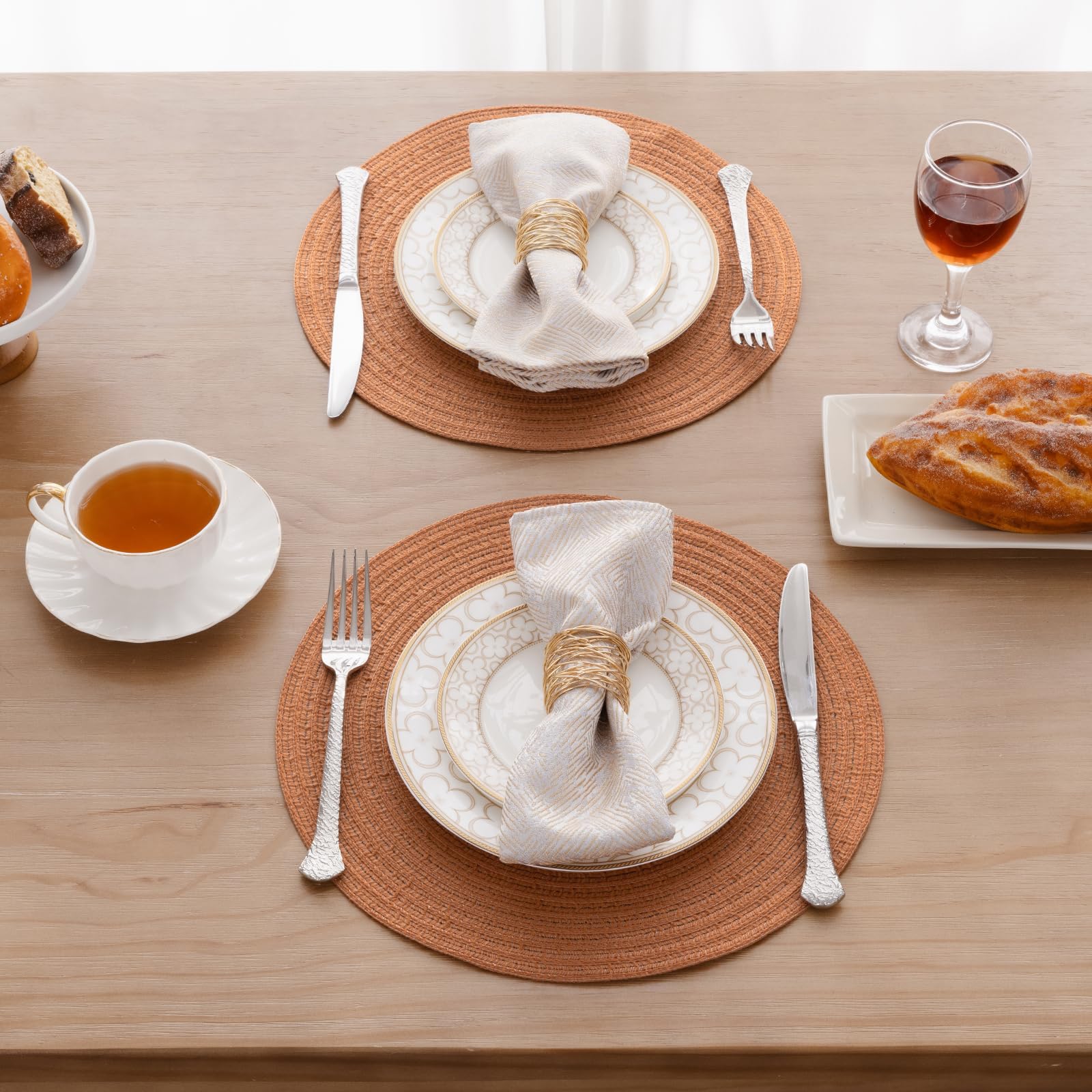 SHACOS 13 inch Round Braided Placemats Set of 4 Non Slip Washable Place Mats Heat Resistant Fabric Polyester Table Mats for Home Kitchen Table Wedding Dinner Party Decor, Terracotta - Image 3