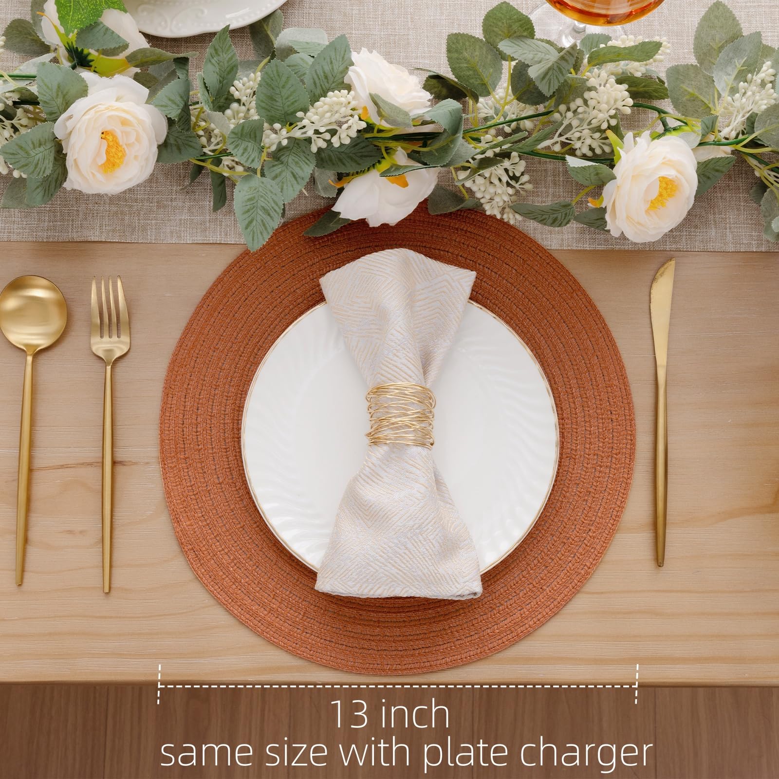 SHACOS 13 inch Round Braided Placemats Set of 4 Non Slip Washable Place Mats Heat Resistant Fabric Polyester Table Mats for Home Kitchen Table Wedding Dinner Party Decor, Terracotta - Image 4