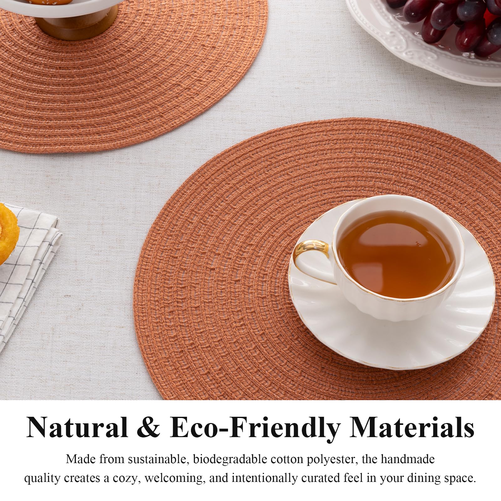 SHACOS 13 inch Round Braided Placemats Set of 4 Non Slip Washable Place Mats Heat Resistant Fabric Polyester Table Mats for Home Kitchen Table Wedding Dinner Party Decor, Terracotta - Image 5