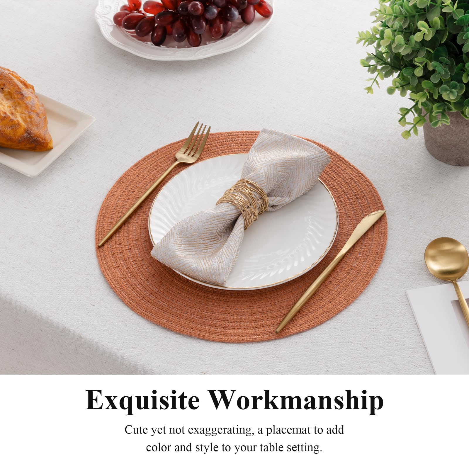 SHACOS 13 inch Round Braided Placemats Set of 4 Non Slip Washable Place Mats Heat Resistant Fabric Polyester Table Mats for Home Kitchen Table Wedding Dinner Party Decor, Terracotta - Image 6