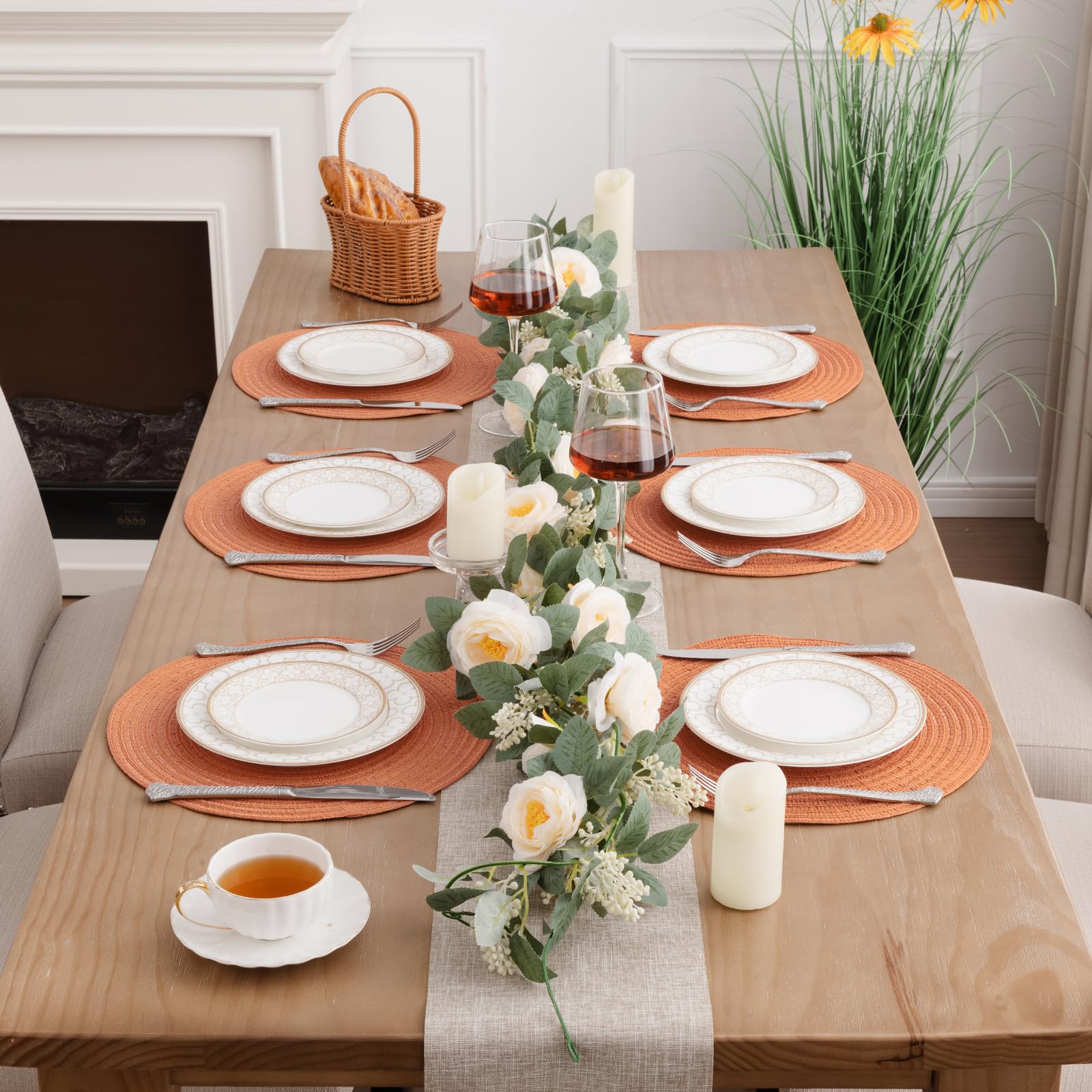 SHACOS 13 inch Round Braided Placemats Set of 4 Non Slip Washable Place Mats Heat Resistant Fabric Polyester Table Mats for Home Kitchen Table Wedding Dinner Party Decor, Terracotta - Image 7