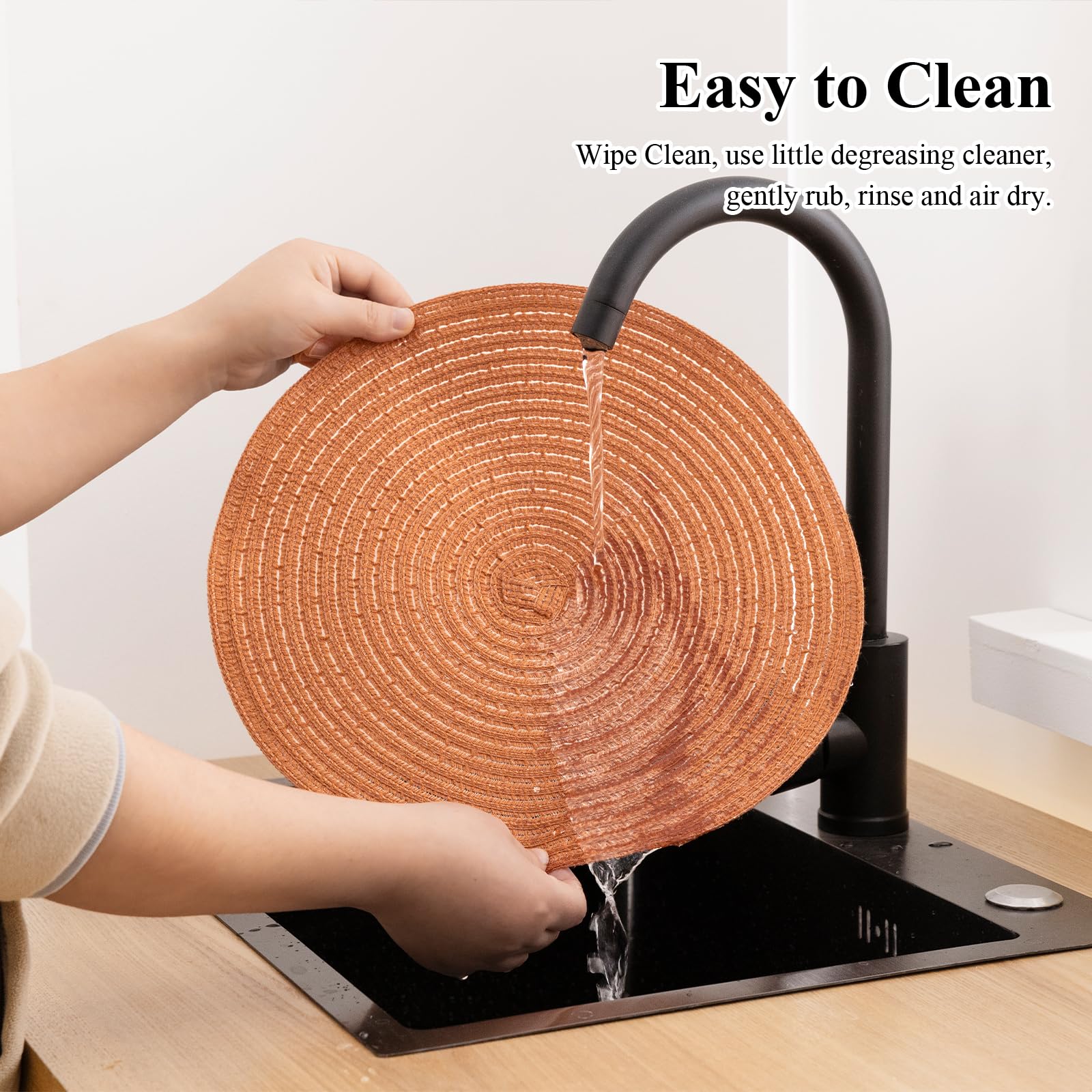 SHACOS 13 inch Round Braided Placemats Set of 4 Non Slip Washable Place Mats Heat Resistant Fabric Polyester Table Mats for Home Kitchen Table Wedding Dinner Party Decor, Terracotta - Image 8