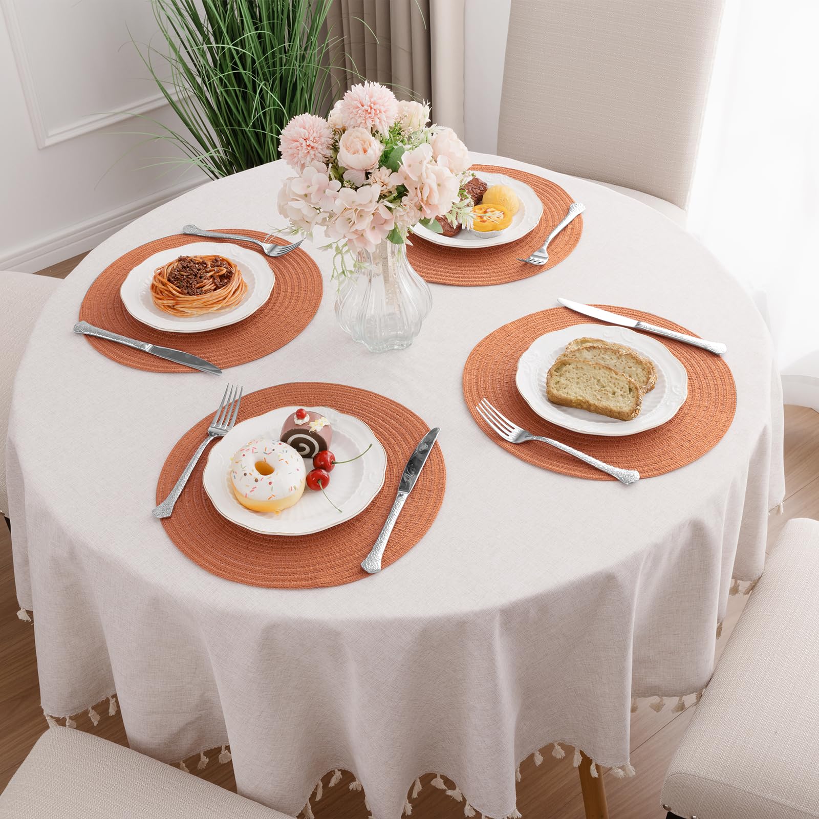 SHACOS 13 inch Round Braided Placemats Set of 4 Non Slip Washable Place Mats Heat Resistant Fabric Polyester Table Mats for Home Kitchen Table Wedding Dinner Party Decor, Terracotta - Image 9