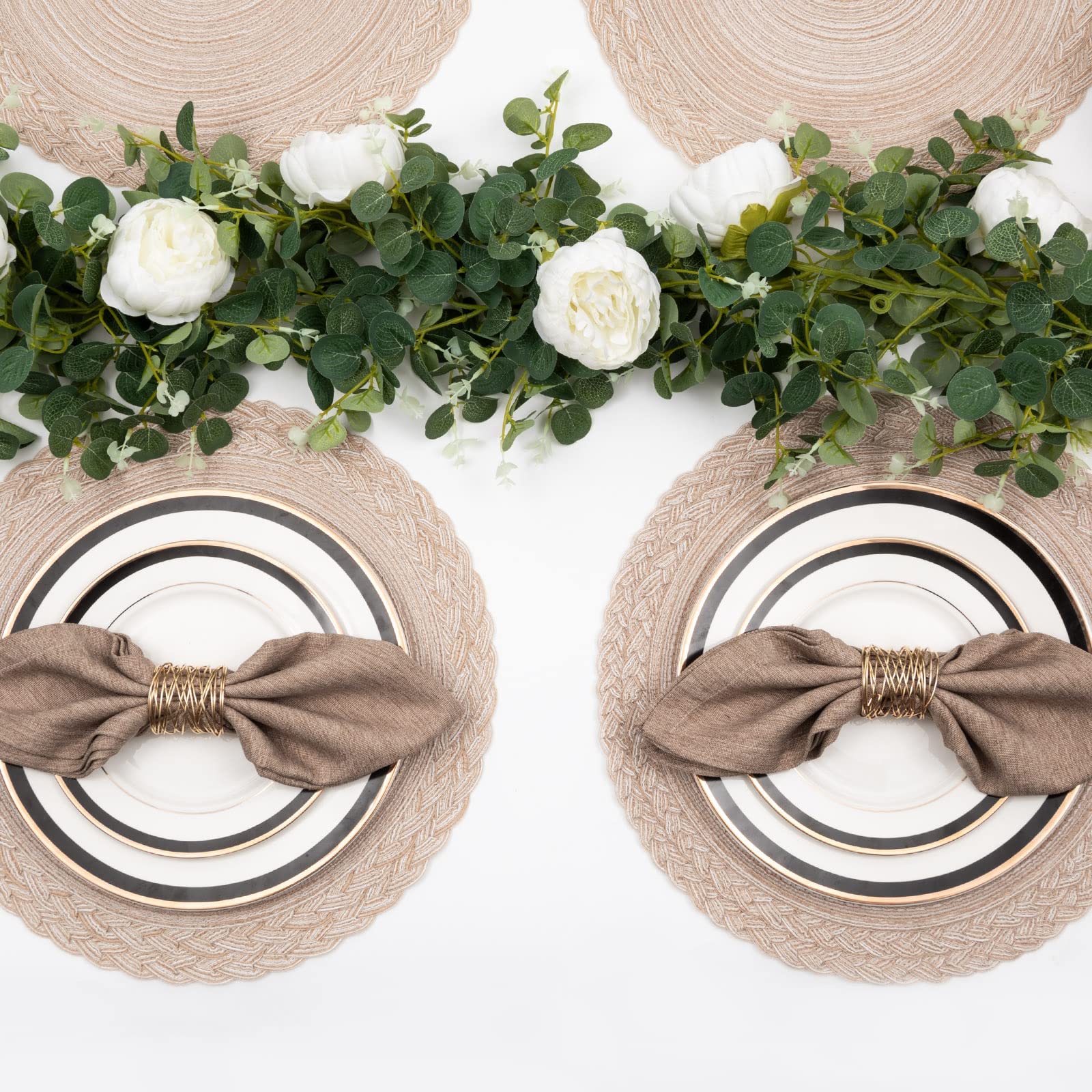 SHACOS 15 inch Round Placemats Set of 6 Boho Woven Braided Border Table Mats Washable Heat Resistant Circle Place Mats for Dining Table, Beige - Image 4