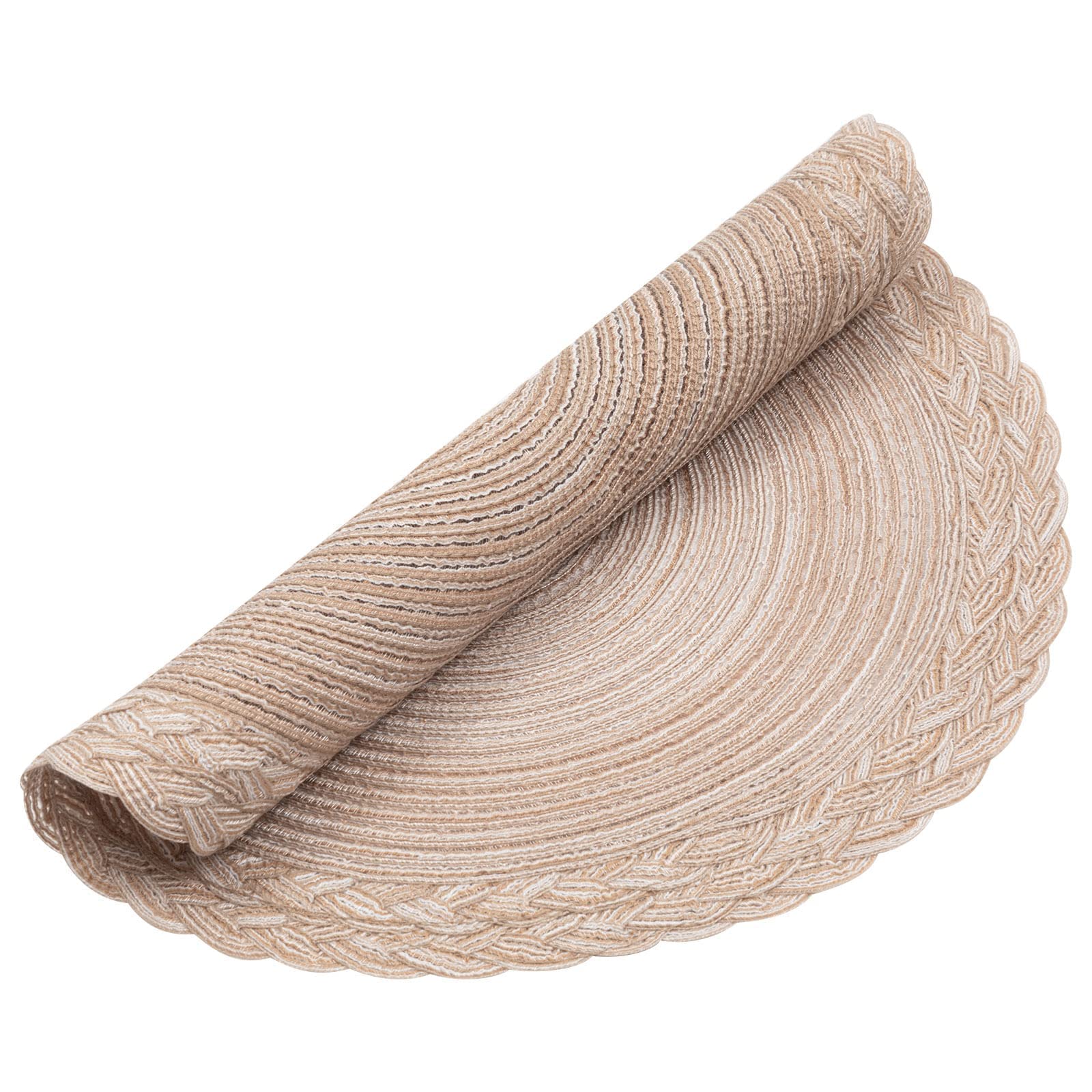 SHACOS 15 inch Round Placemats Set of 6 Boho Woven Braided Border Table Mats Washable Heat Resistant Circle Place Mats for Dining Table, Beige - Image 7