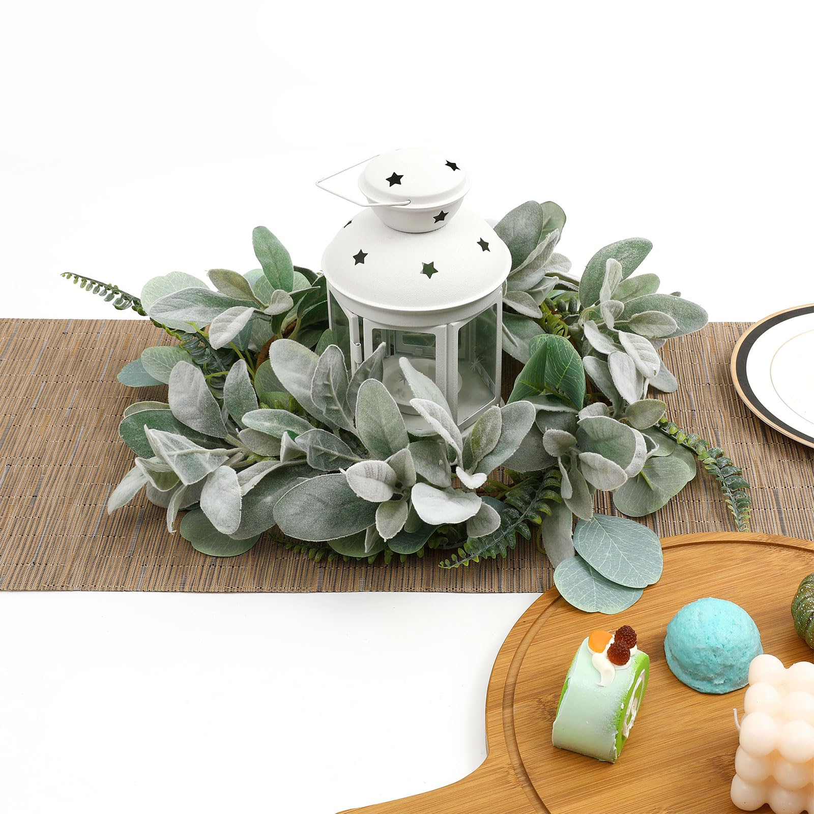 SHACOS 2 Pack 11.8 ft Artificial Flocked Lambs Ear Garland Eucalyptus Fern Leaves Greenery Garland Fake Vines for Mantle Fireplace Door Window Wedding Table Centerpieces Home Decor - Image 3