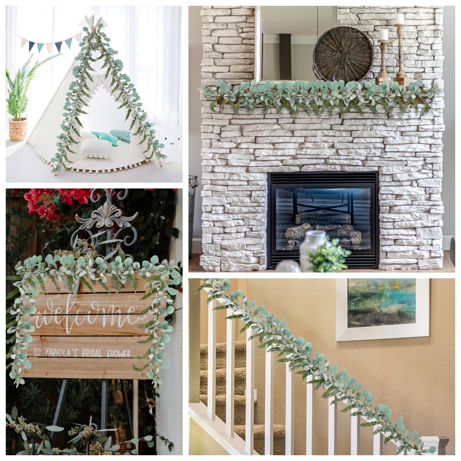 SHACOS 2 Pack 11.8 ft Artificial Flocked Lambs Ear Garland Eucalyptus Fern Leaves Greenery Garland Fake Vines for Mantle Fireplace Door Window Wedding Table Centerpieces Home Decor - Image 7