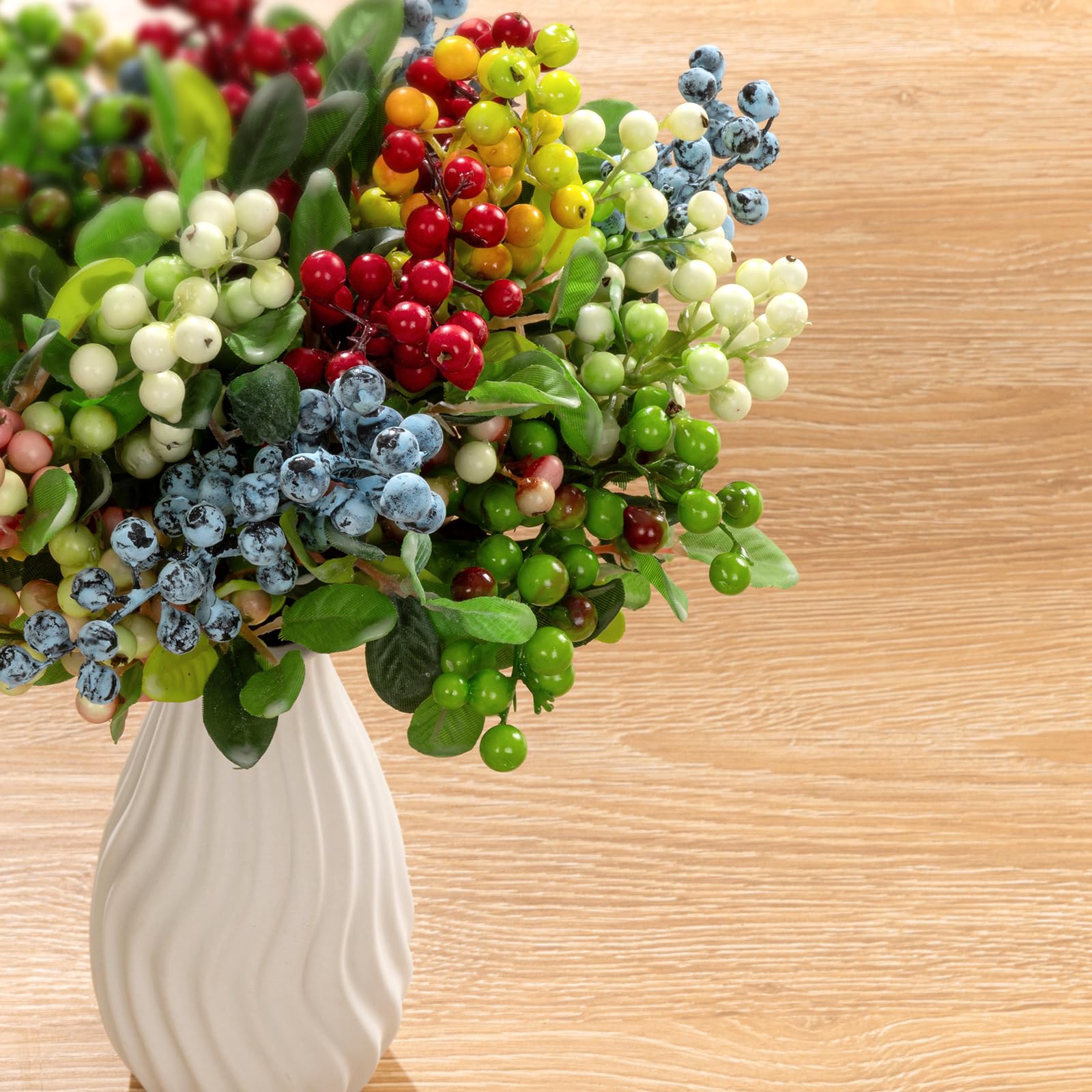 SHACOS 20 PCS Artificial Berry Stems Assorted Mixed Color, Fake Berries Branches Spray with Green Leaves 9.8 inch Small Berry Picks for Floral Crafts Centerpiece Bouquet Filler Home Wedding Decor - Image 4