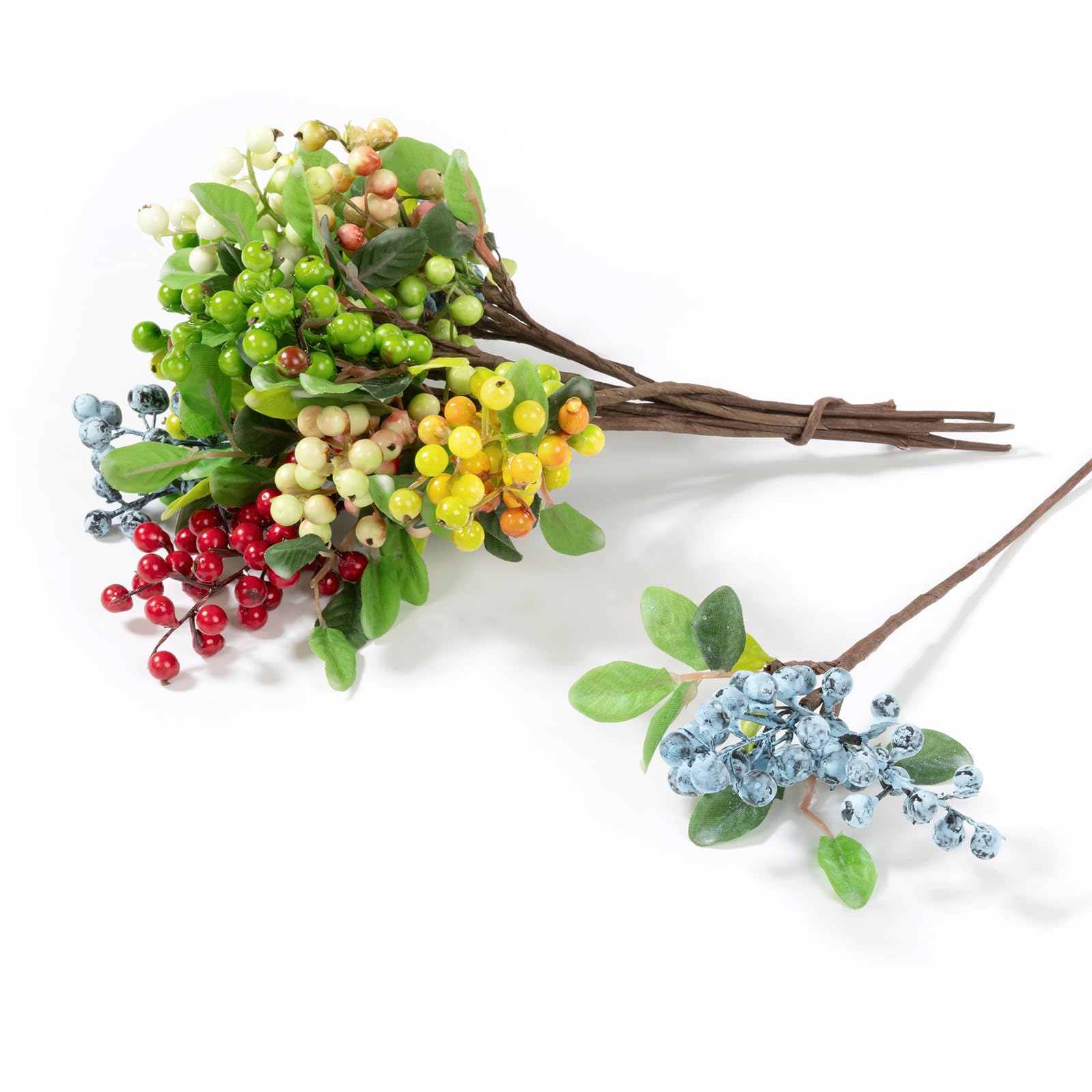 SHACOS 20 PCS Artificial Berry Stems Assorted Mixed Color, Fake Berries Branches Spray with Green Leaves 9.8 inch Small Berry Picks for Floral Crafts Centerpiece Bouquet Filler Home Wedding Decor - Image 5