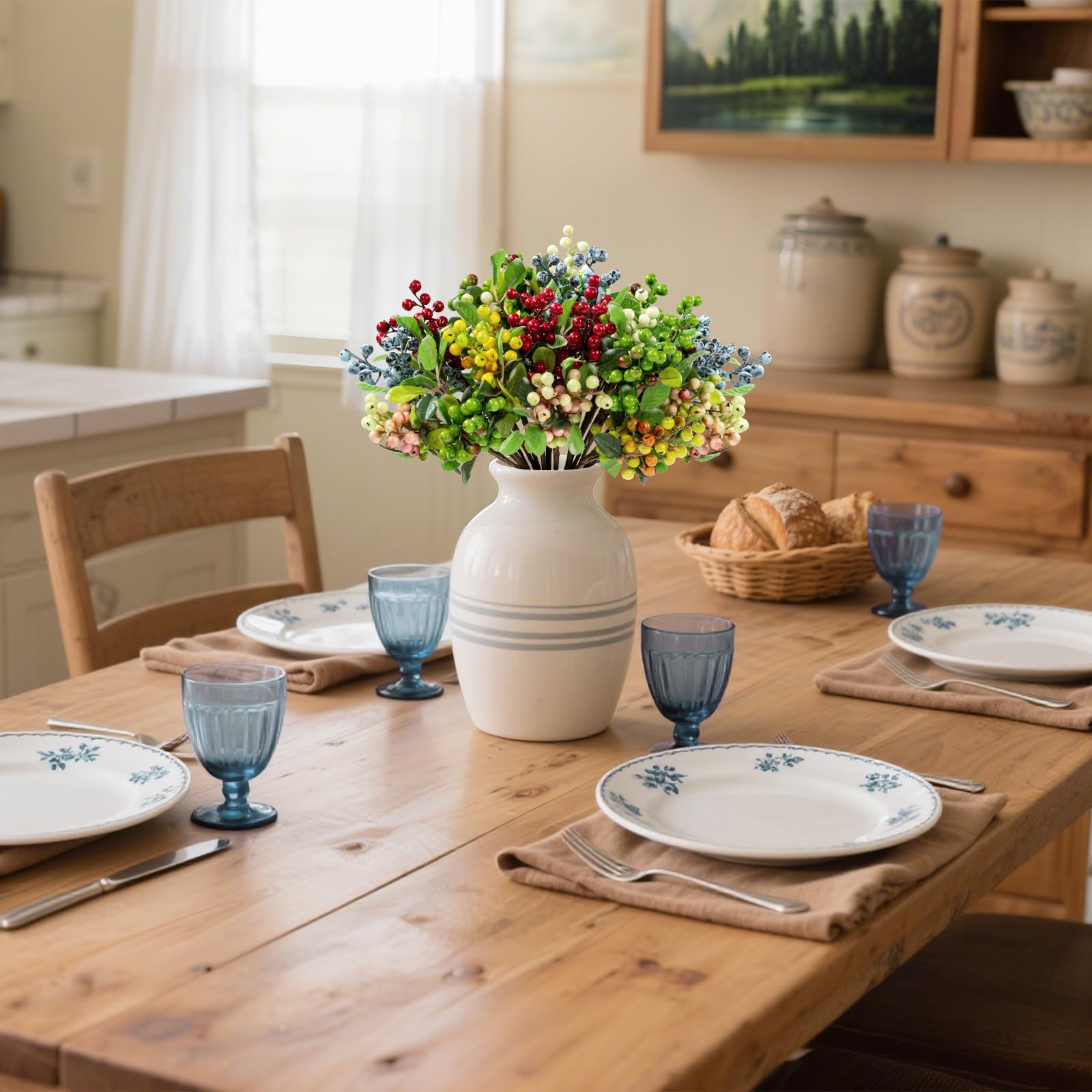 SHACOS 20 PCS Artificial Berry Stems Assorted Mixed Color, Fake Berries Branches Spray with Green Leaves 9.8 inch Small Berry Picks for Floral Crafts Centerpiece Bouquet Filler Home Wedding Decor - Image 7