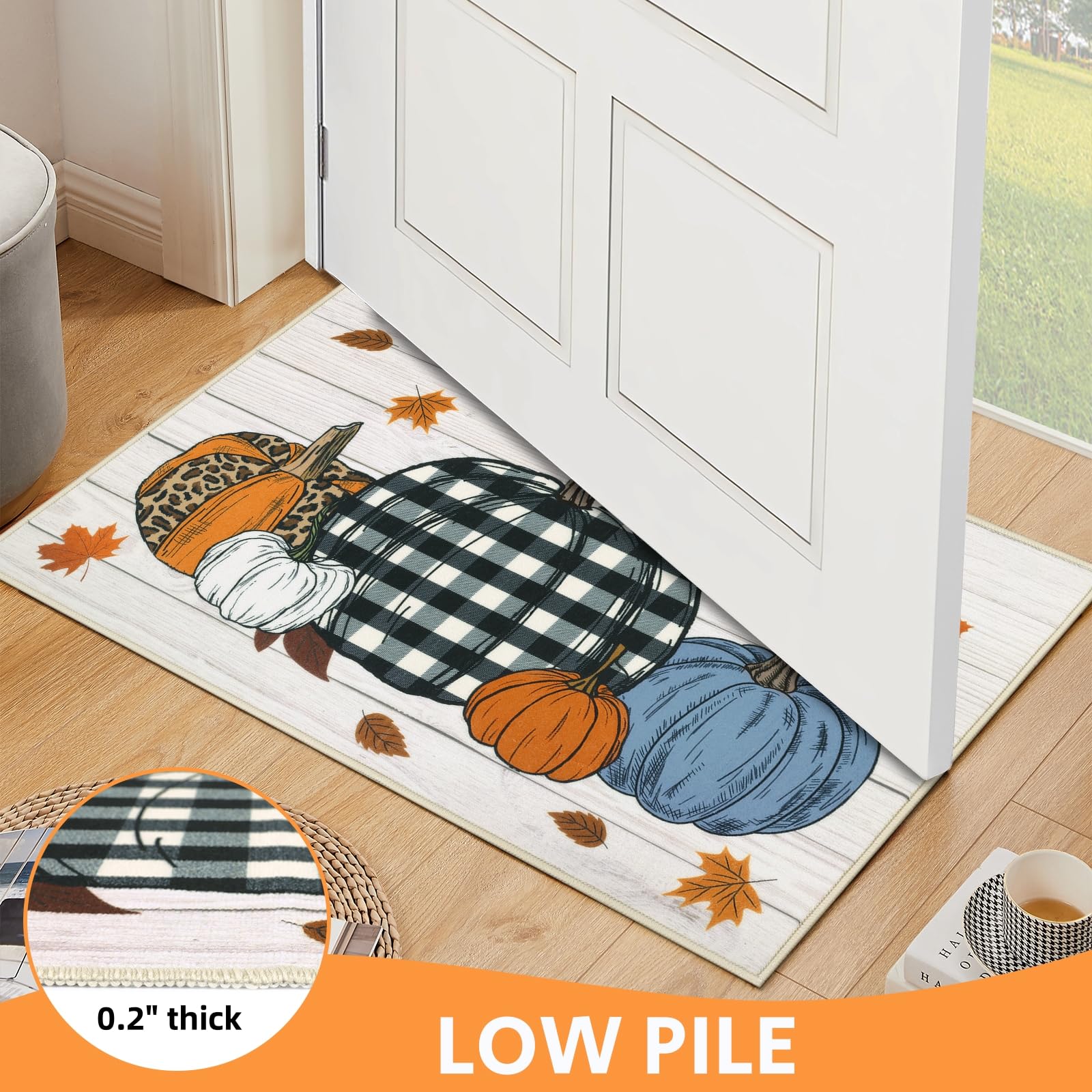 SHACOS 20"x32" Fall Bathroom Rugs Non Slip Washable, Pumpkin Fall Kitchen Rugs Farmhouse Halloween Kitchen Mat, Indoor Door Mats Carpet for Hallway Entryway Laundry Room Autumn Home Decor - Image 4