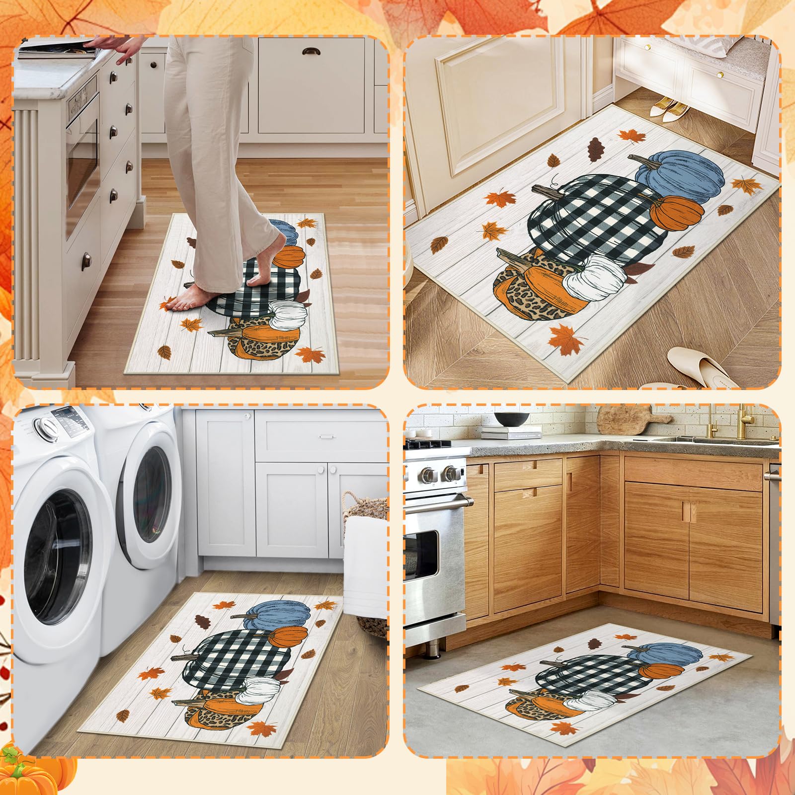 SHACOS 20"x32" Fall Bathroom Rugs Non Slip Washable, Pumpkin Fall Kitchen Rugs Farmhouse Halloween Kitchen Mat, Indoor Door Mats Carpet for Hallway Entryway Laundry Room Autumn Home Decor - Image 7