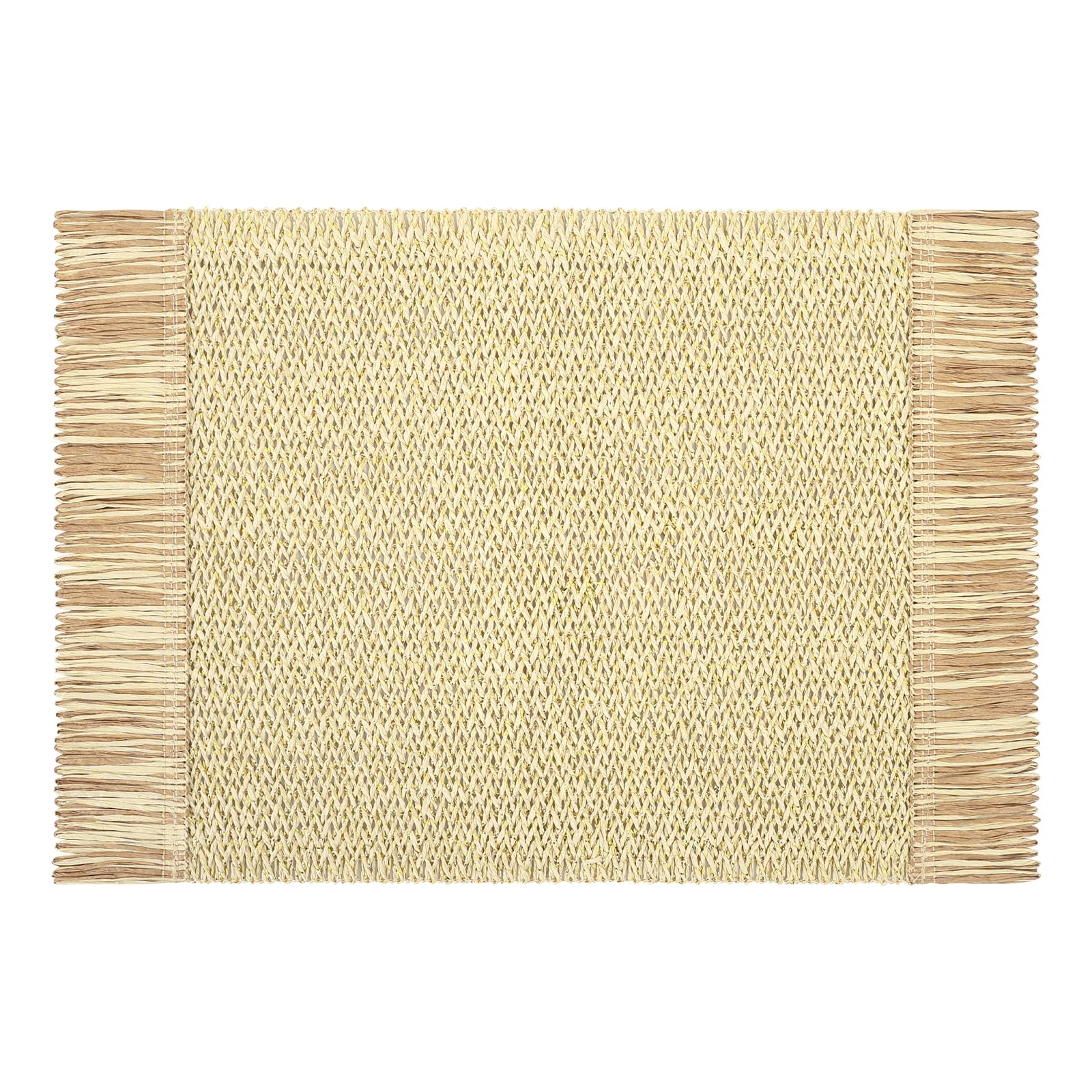 SHACOS 4 PCS Paper Braided Placemats with Tassels Boho Natural Rustic Straw Place Mats for Dinner Wedding Party Beach Farmhouse Table Decoration, Cream Golden - Image 7