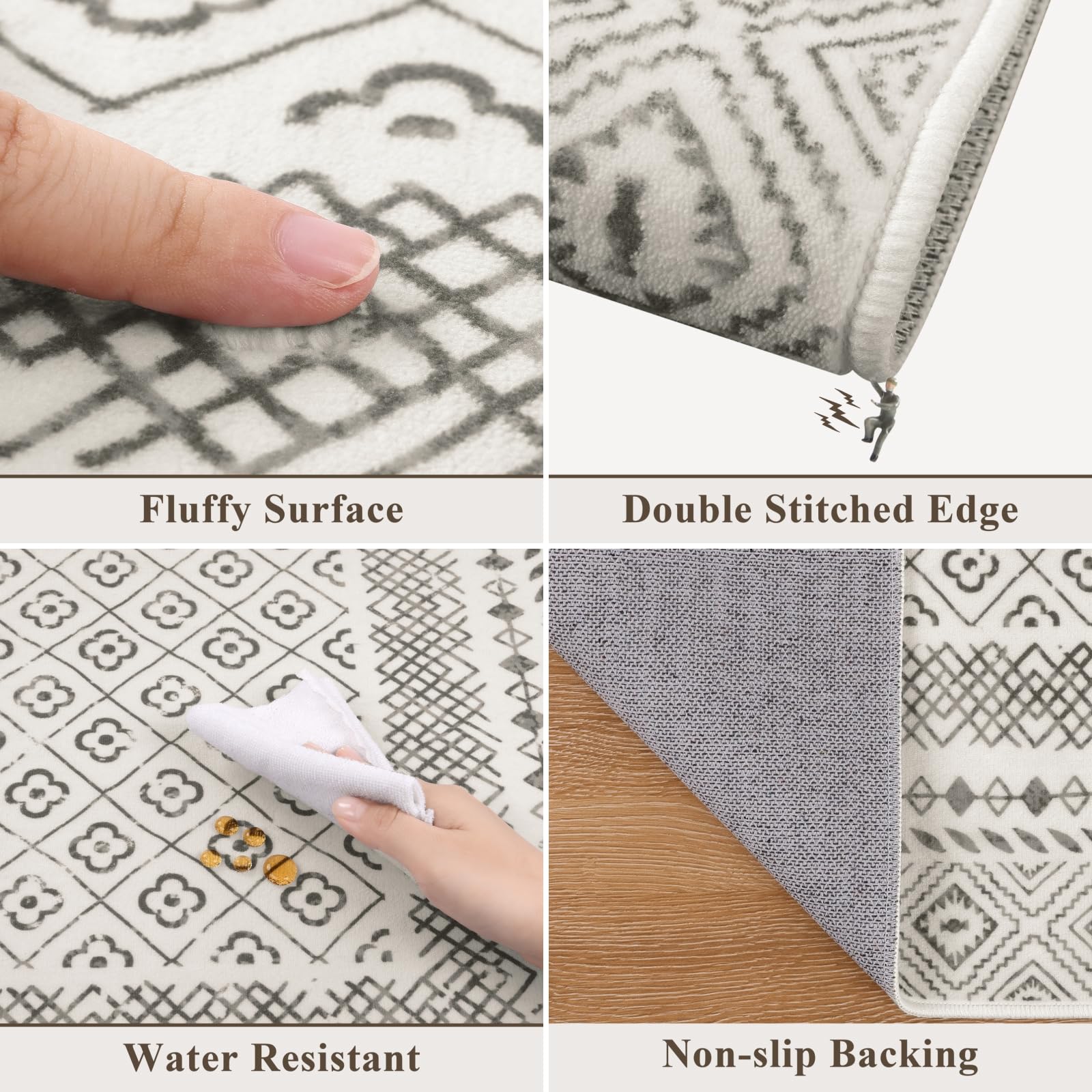 SHACOS 5x7 ft Area Rugs Soft Low Pile Non Slip Washable Rug Floor Mat for Living Room Bedroom Dorm Dining Room, Moroccan Geometric Bordered Rug, Beige Gray - Image 3