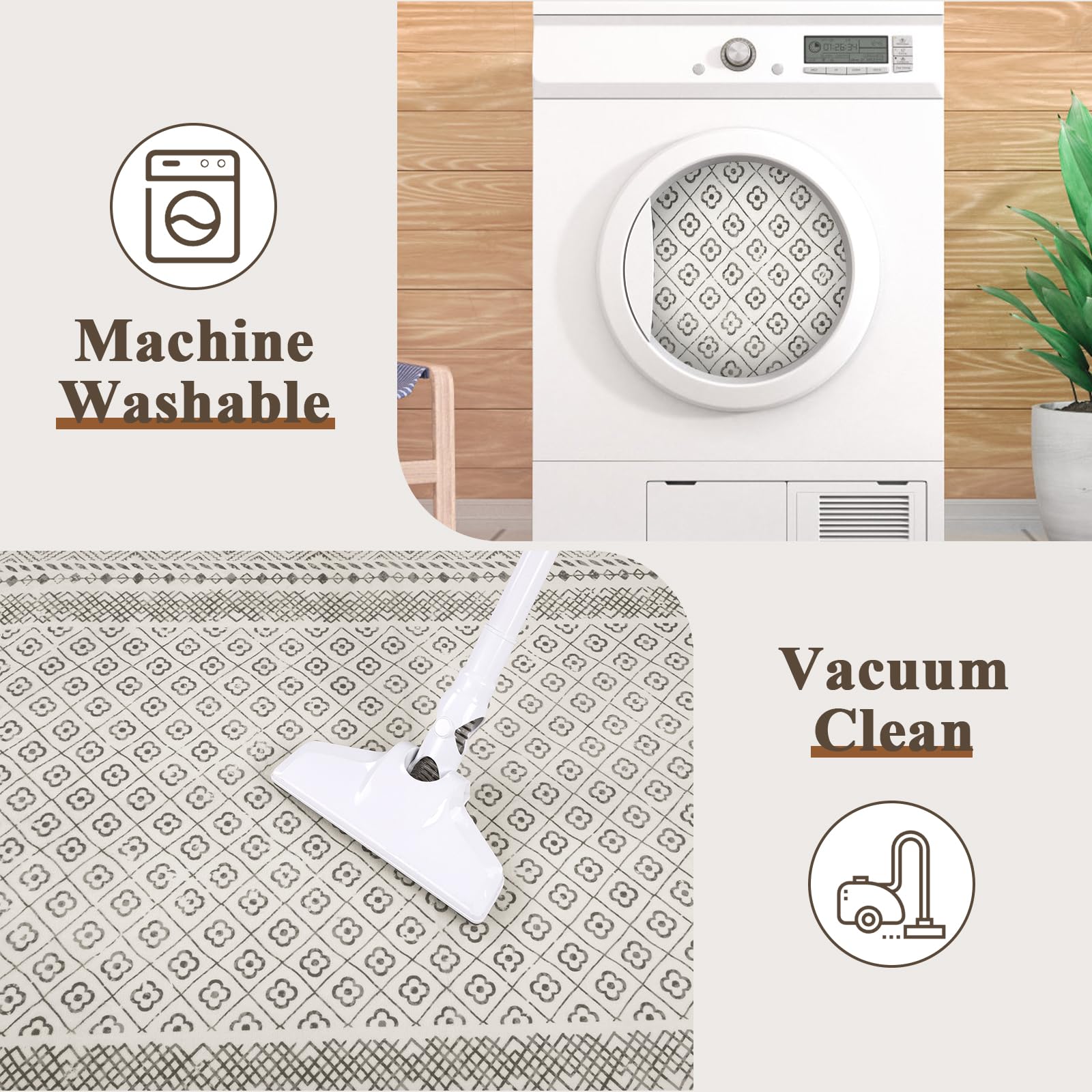 SHACOS 5x7 ft Area Rugs Soft Low Pile Non Slip Washable Rug Floor Mat for Living Room Bedroom Dorm Dining Room, Moroccan Geometric Bordered Rug, Beige Gray - Image 5