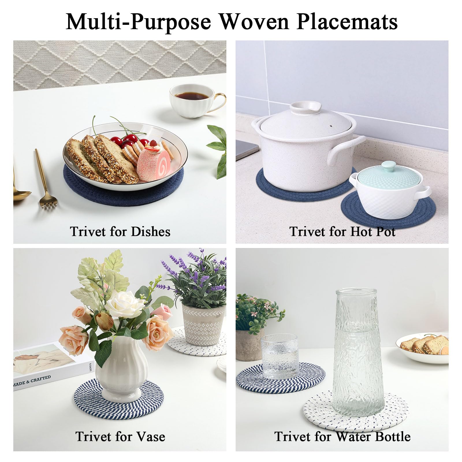 SHACOS 8 Inches Trivets for Hot Dishes, 4 Pieces Cotton Trivets Mats for Kitchen, Hot Pads for Countertops and Table, Heat-Resistant Pot Holders for Hot Pots and Pans(Blue, 4pcs) - Image 6