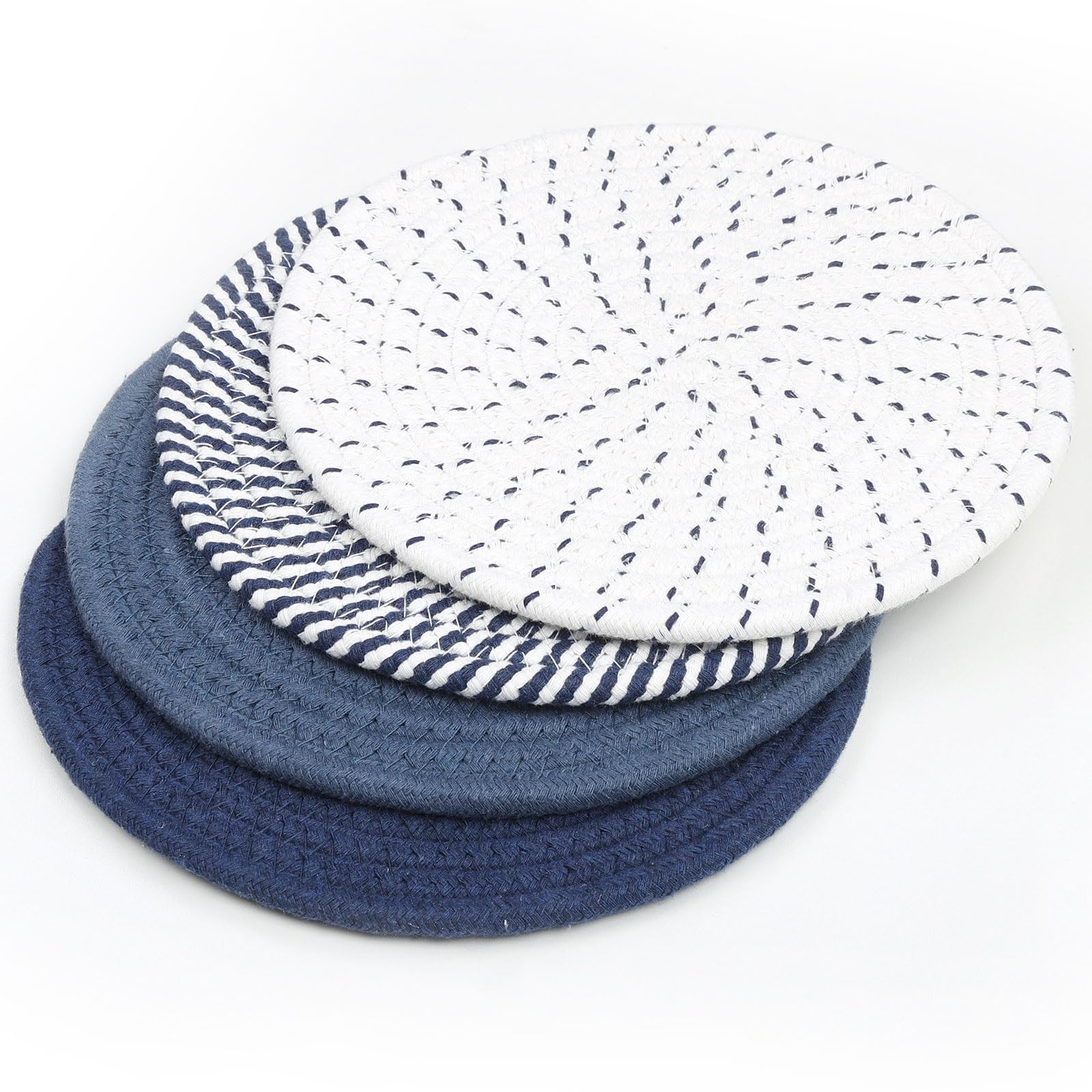 SHACOS 8 Inches Trivets for Hot Dishes, 4 Pieces Cotton Trivets Mats for Kitchen, Hot Pads for Countertops and Table, Heat-Resistant Pot Holders for Hot Pots and Pans(Blue, 4pcs) - Image 9