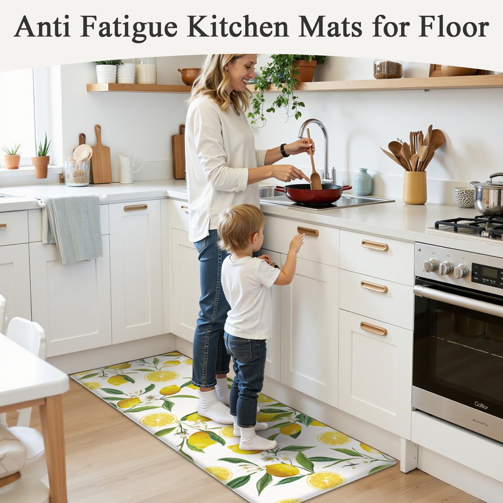 SHACOS Anti Fatigue Lemon Kitchen Rugs Mats Set of 2 Pieces Non Slip Soft Cushioned Wipeable Kitchen Mats for Floor Standing Mats, 17"x27.5"+17"x47", White - Image 5