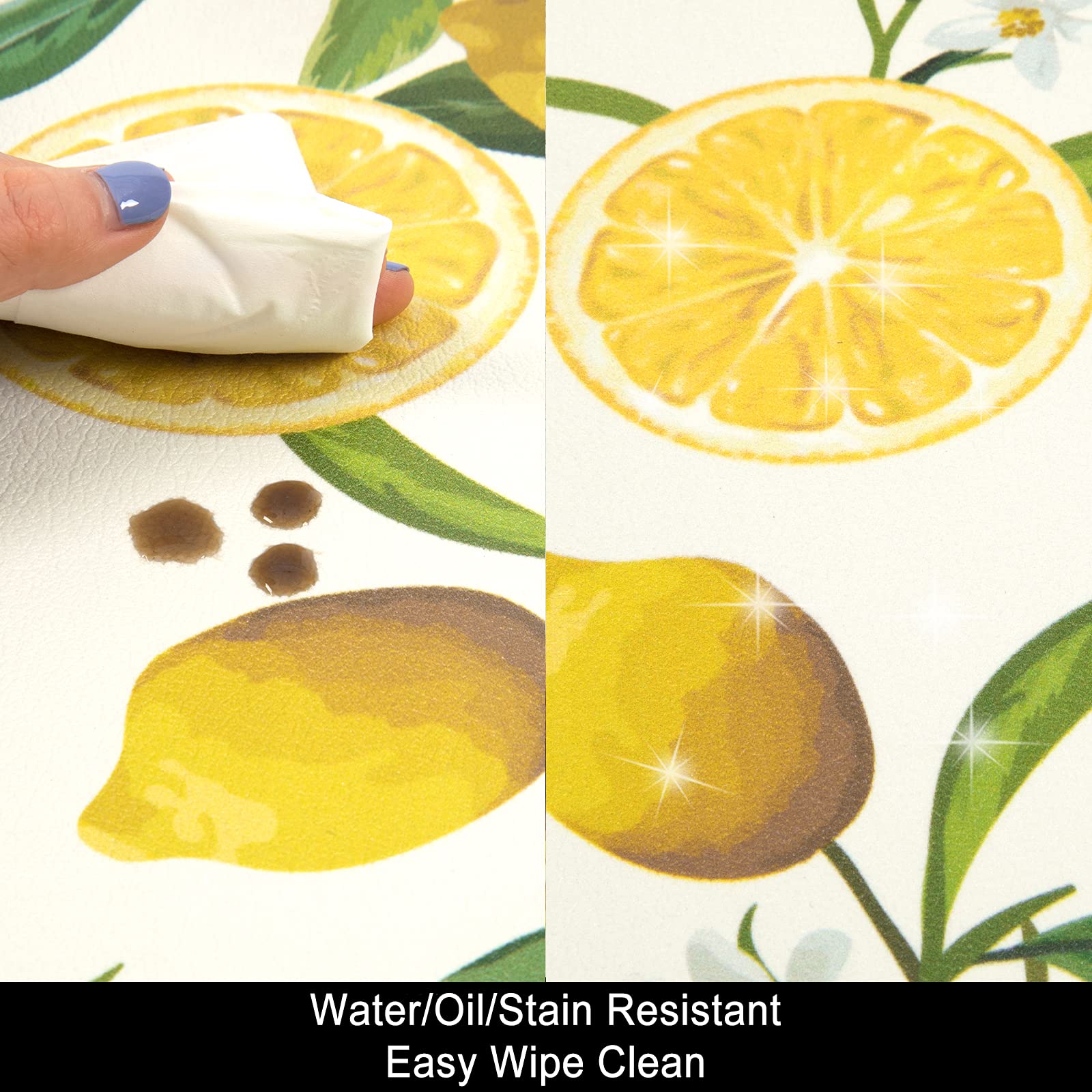 SHACOS Anti Fatigue Lemon Kitchen Rugs Mats Set of 2 Pieces Non Slip Soft Cushioned Wipeable Kitchen Mats for Floor Standing Mats, 17"x27.5"+17"x47", White - Image 7