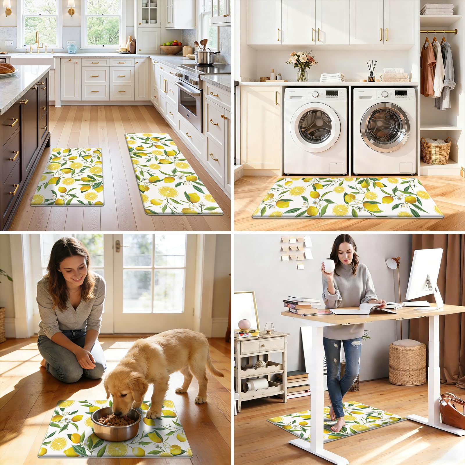 SHACOS Anti Fatigue Lemon Kitchen Rugs Mats Set of 2 Pieces Non Slip Soft Cushioned Wipeable Kitchen Mats for Floor Standing Mats, 17"x27.5"+17"x47", White - Image 8