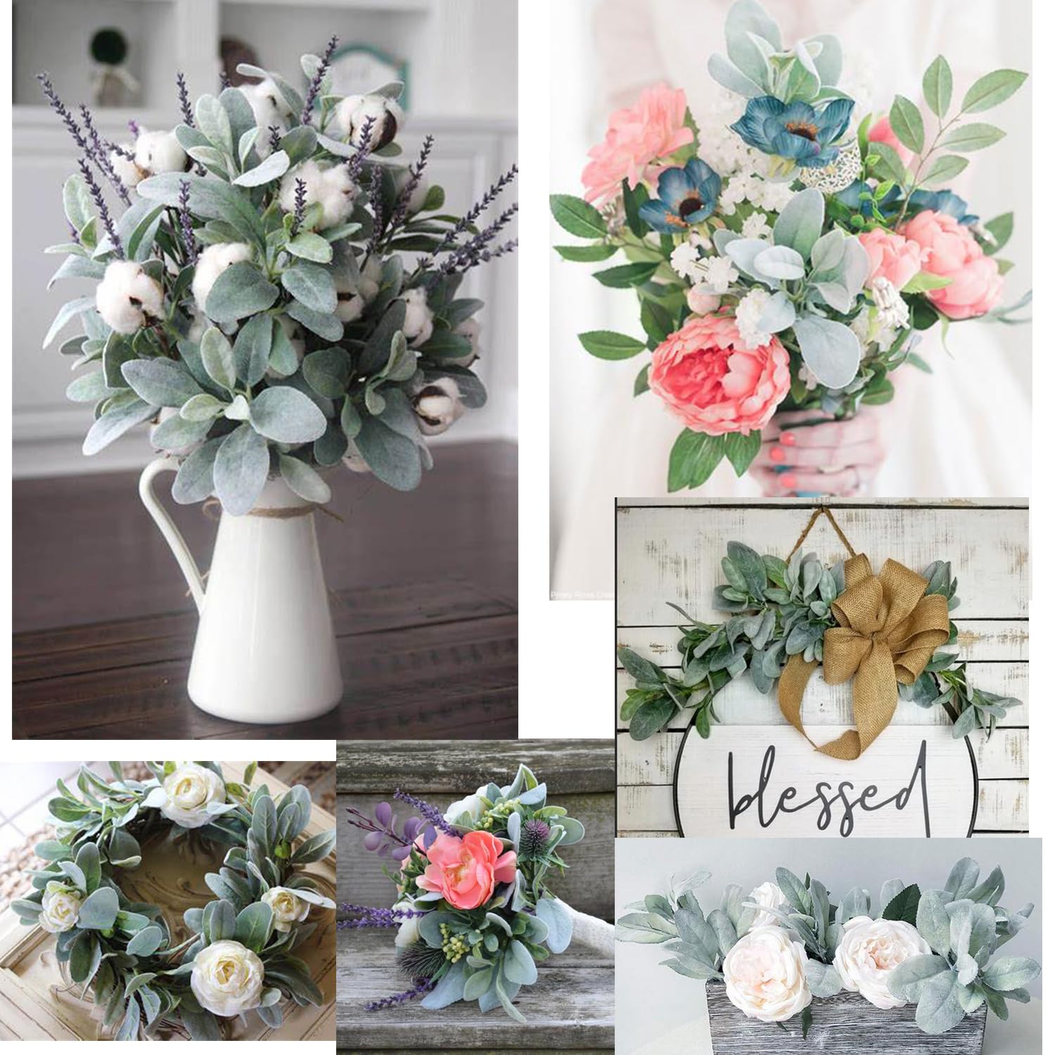 SHACOS Artificial Flocked Lambs Ear Stem 12 Pieces Lamb's Ear Branch Foliage Pick Greenery Leaf Flower Spray for Home Wedding DIY Floral Arrangement - Image 3