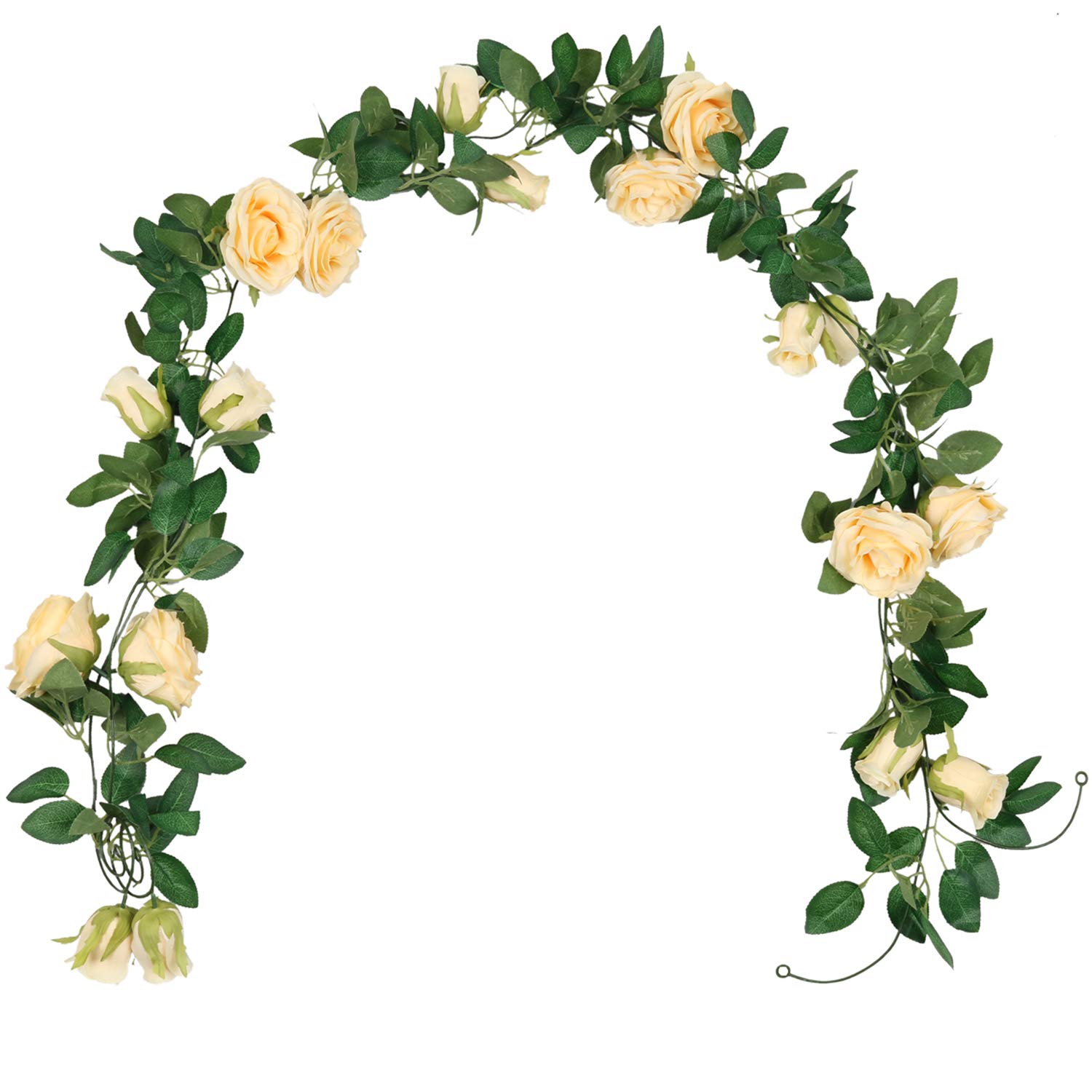 SHACOS Artificial Rose Flower Garlands Set of 2 Realistic Fake Rose Vines Greenery Leaves Rose Hanging Flower Floral Garlands for Wedding Party Backdrop Room Decor (Champagne, 2) - Image 3