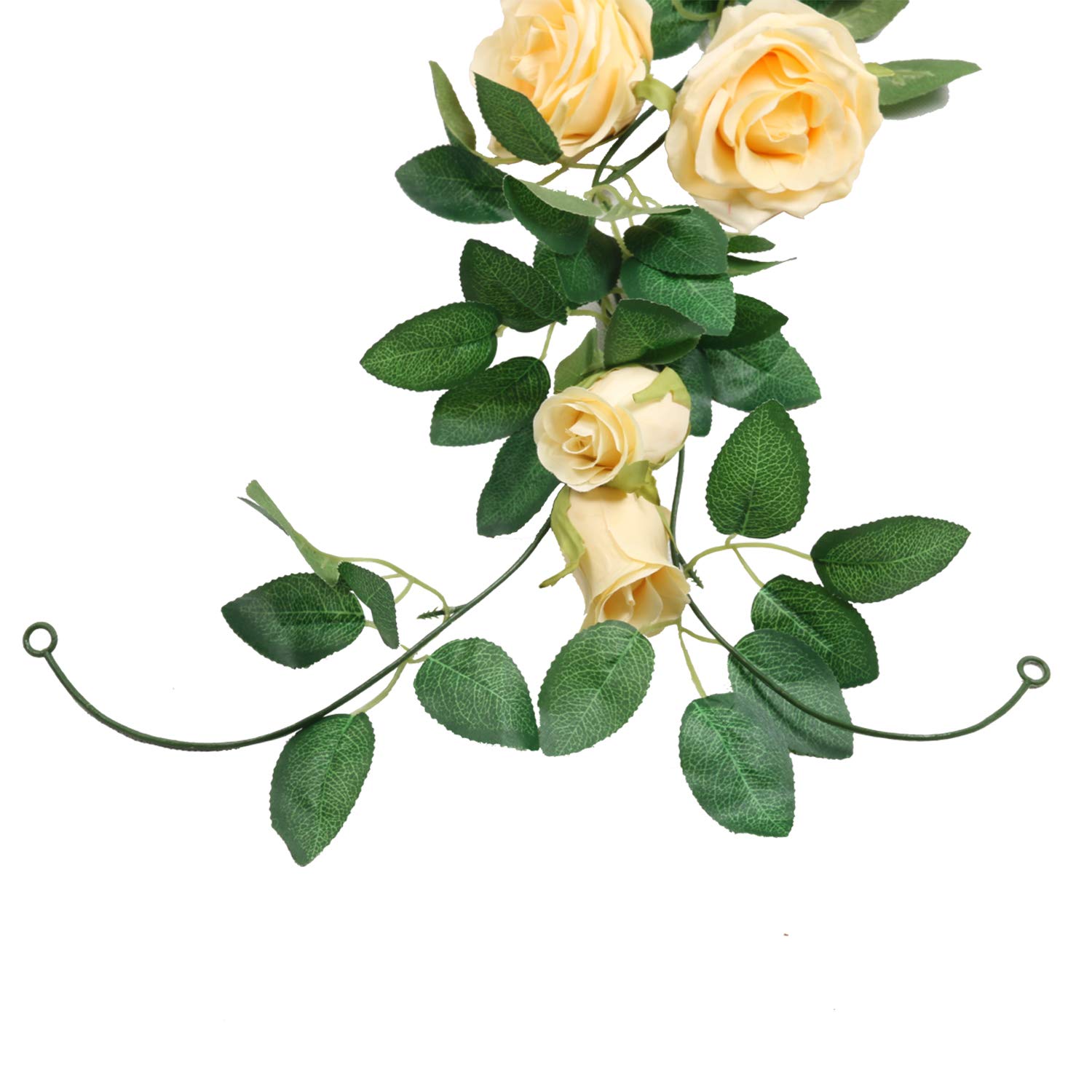 SHACOS Artificial Rose Flower Garlands Set of 2 Realistic Fake Rose Vines Greenery Leaves Rose Hanging Flower Floral Garlands for Wedding Party Backdrop Room Decor (Champagne, 2) - Image 4
