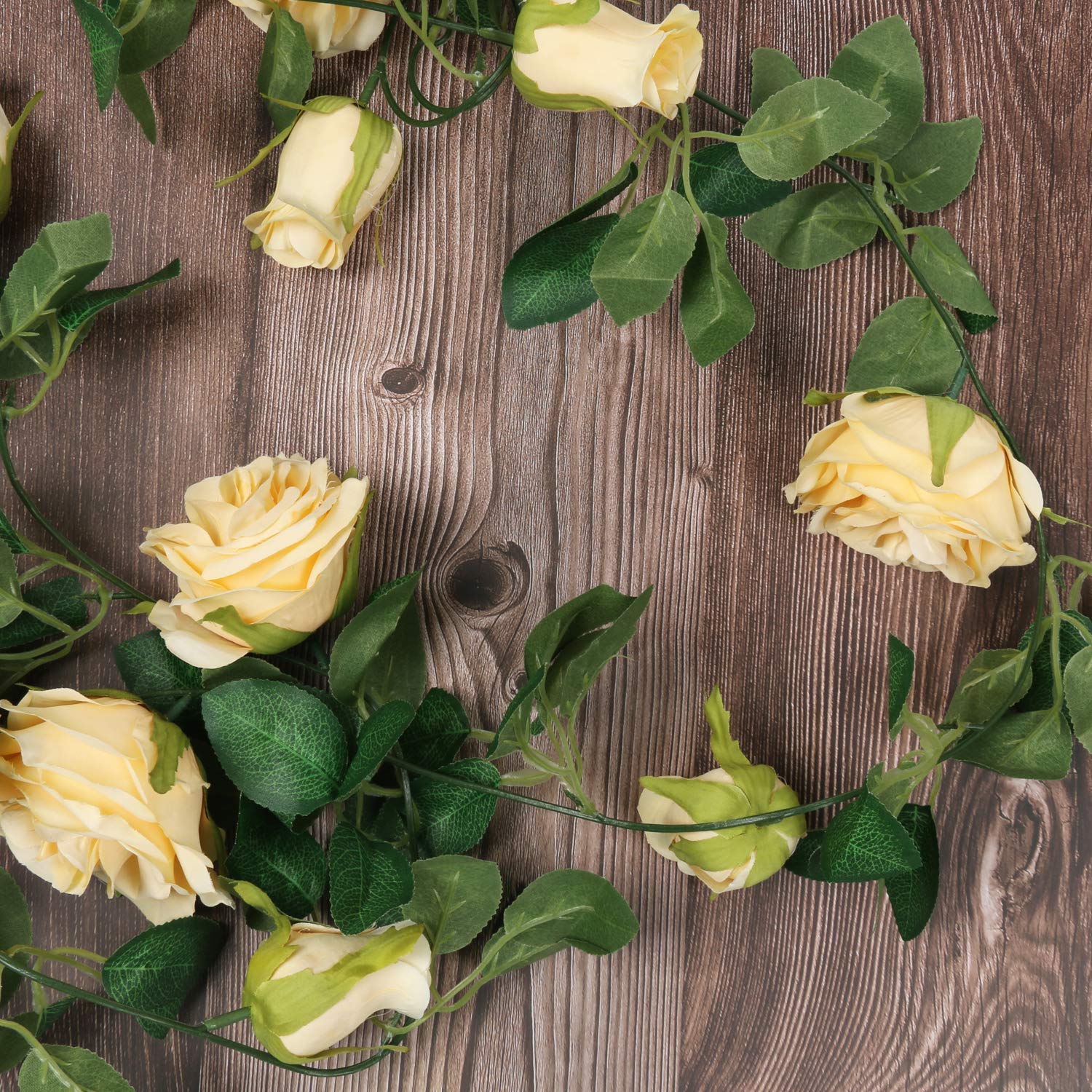 SHACOS Artificial Rose Flower Garlands Set of 2 Realistic Fake Rose Vines Greenery Leaves Rose Hanging Flower Floral Garlands for Wedding Party Backdrop Room Decor (Champagne, 2) - Image 7