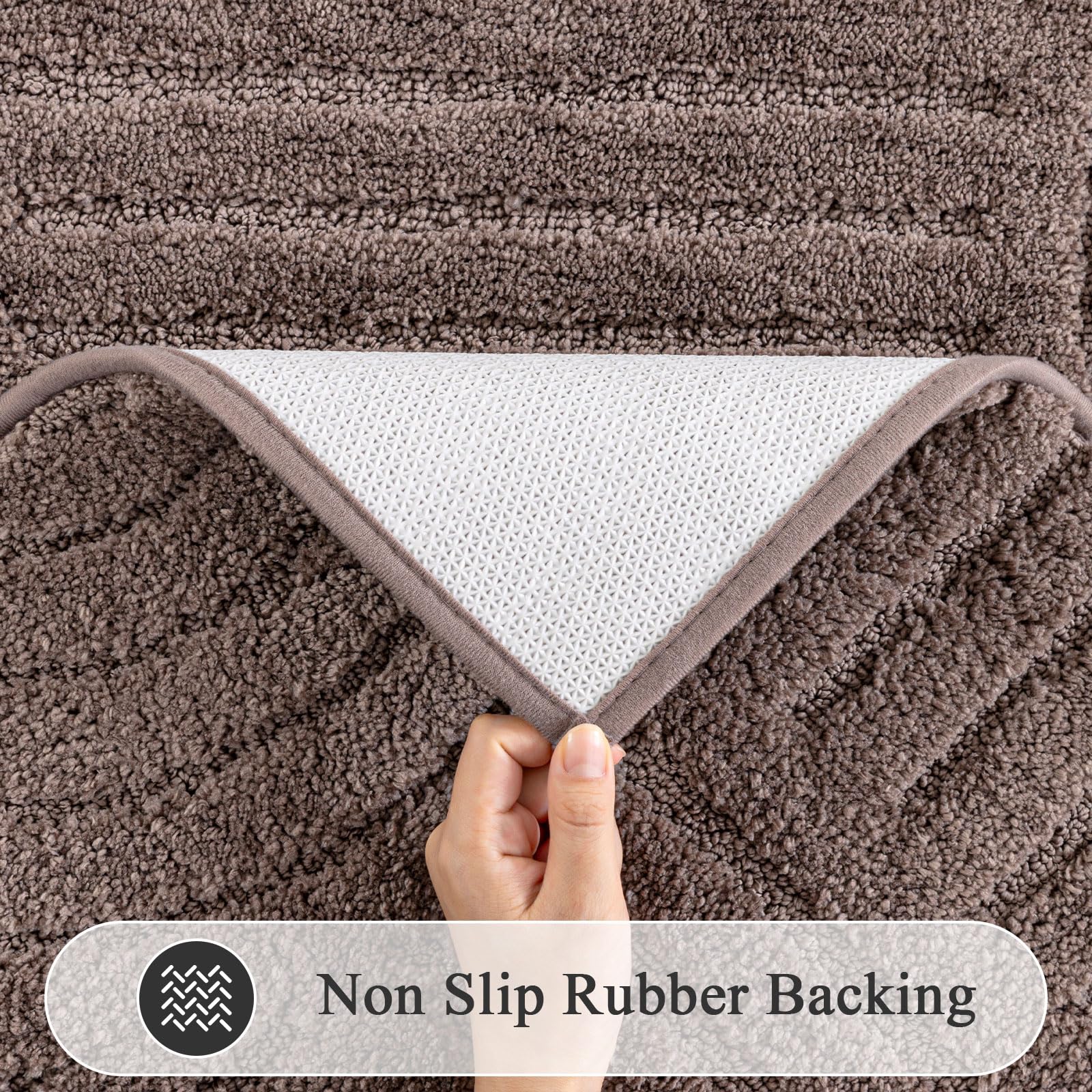 SHACOS Bathroom Rugs Sets 5 Piece Ultra Soft Absorbent Microfiber Bath Mat with Bath Runner, U Shape Contour Rug, Toilet Lid Cover, Non Slip Machine Washable Carpet for Bathroom, Bedroom, Coffee - Image 4