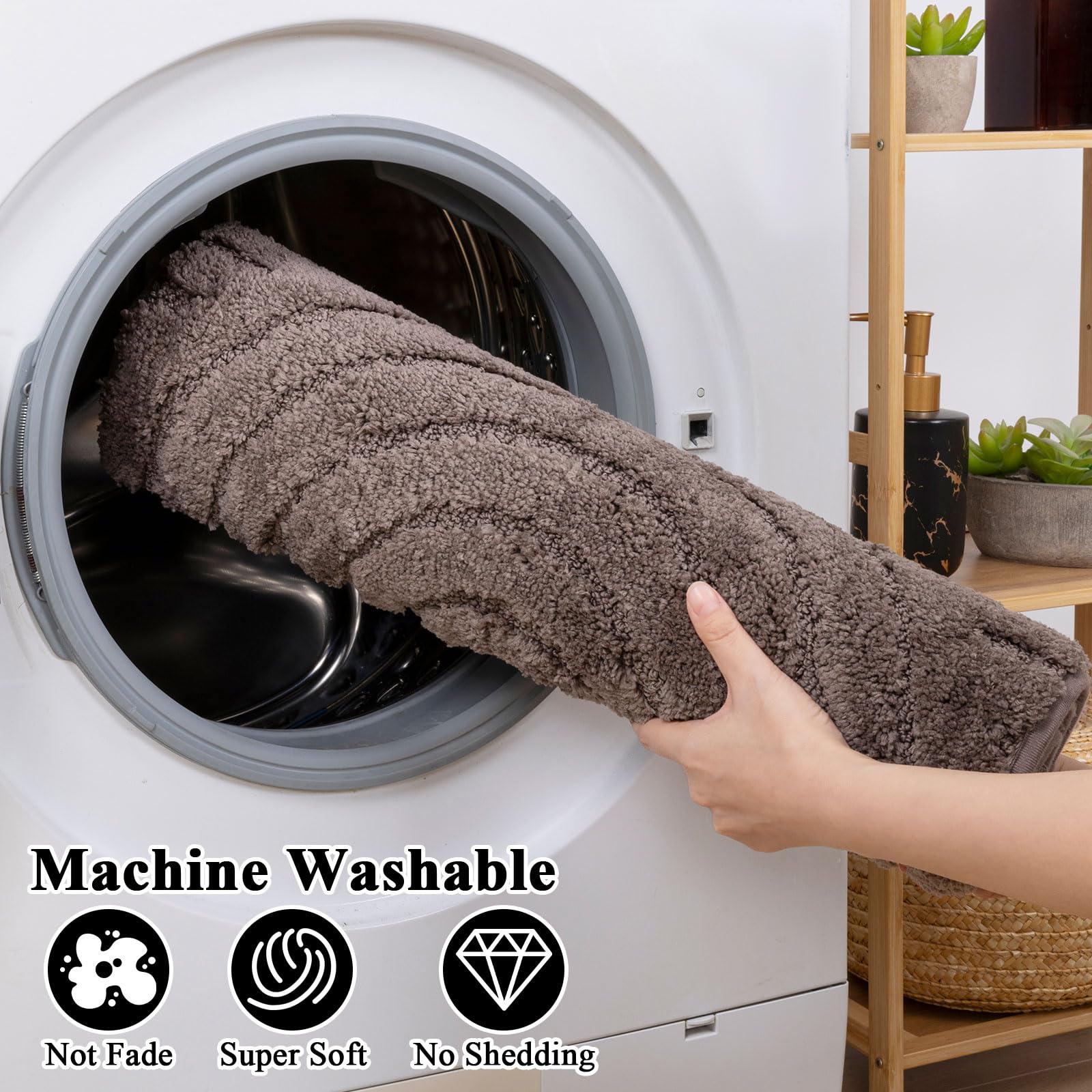 SHACOS Bathroom Rugs Sets 5 Piece Ultra Soft Absorbent Microfiber Bath Mat with Bath Runner, U Shape Contour Rug, Toilet Lid Cover, Non Slip Machine Washable Carpet for Bathroom, Bedroom, Coffee - Image 6