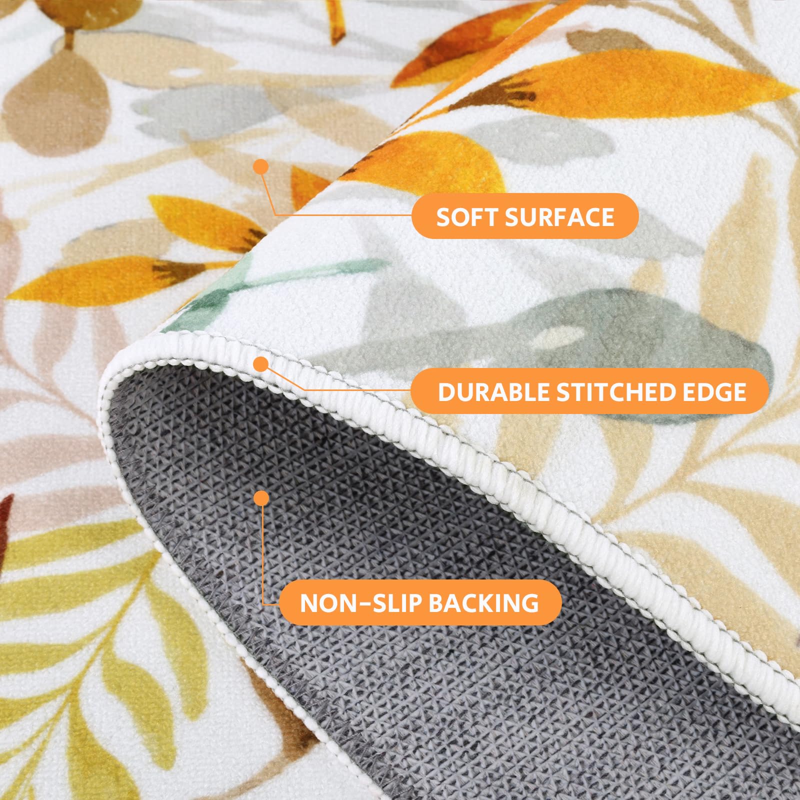 SHACOS Fall Leaves Kitchen Rugs Sets of 3 Pieces Non Slip Washable Kitchen Floor Mats Orange Autumn Color Leaf Rug Runner Carpet for Hallway Entryway Laundry Room Bathroom Decor - Image 3