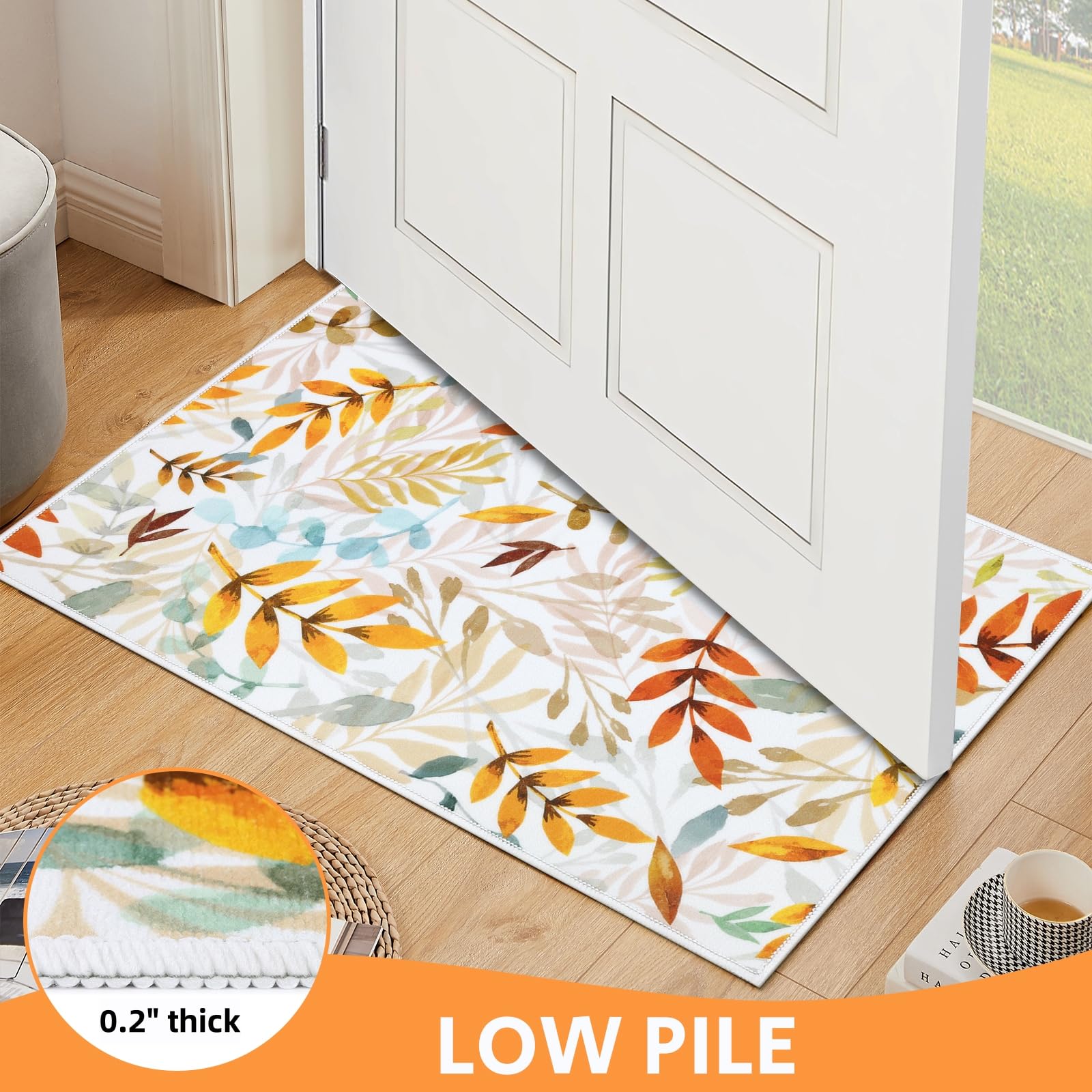 SHACOS Fall Leaves Kitchen Rugs Sets of 3 Pieces Non Slip Washable Kitchen Floor Mats Orange Autumn Color Leaf Rug Runner Carpet for Hallway Entryway Laundry Room Bathroom Decor - Image 6
