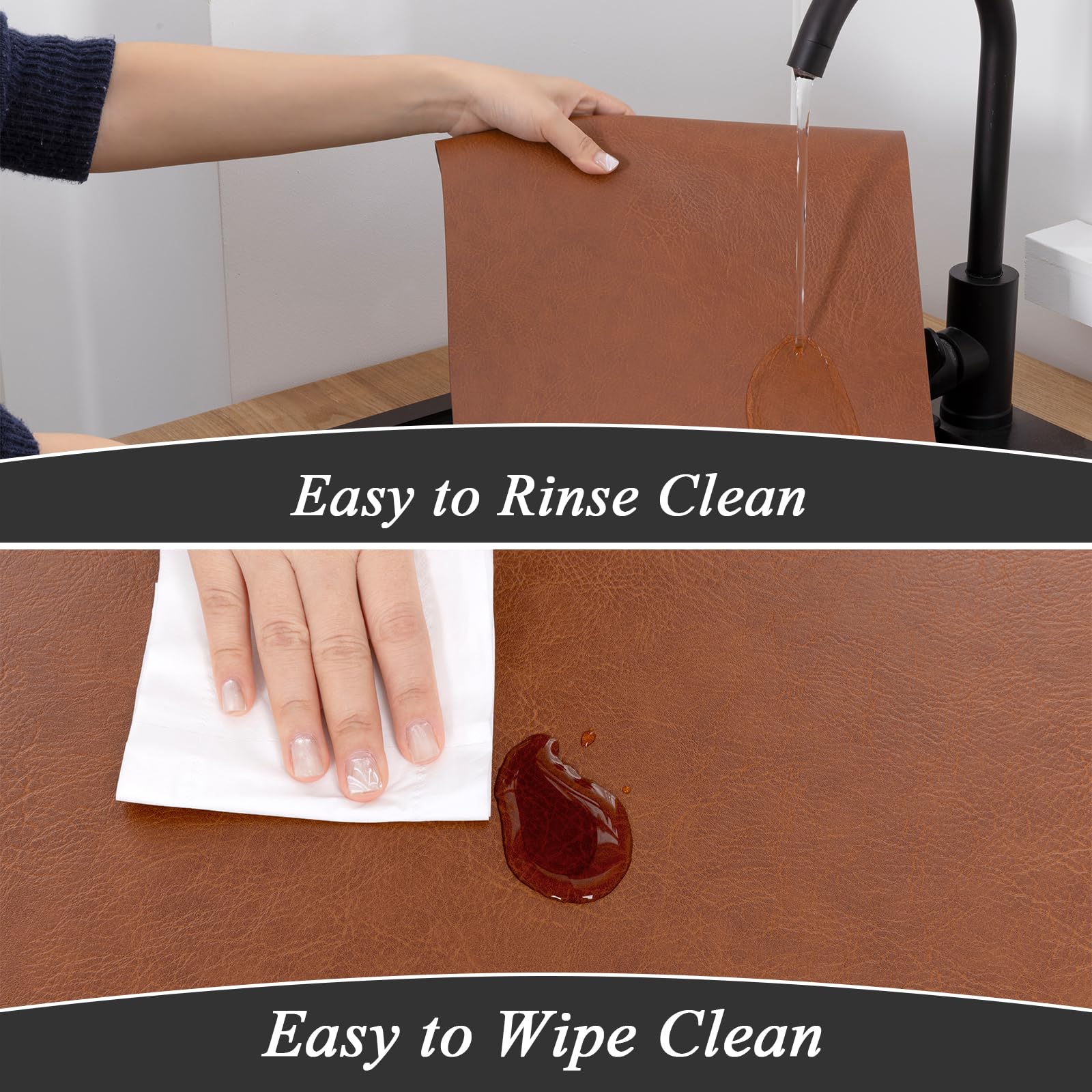 SHACOS Faux Cowhide Leather Placemats Set of 6, Wipeable Heat Resistant Table Mats, Stain Resistant Double Sided Reversible PU Place Mats for Dining Table Kitchen Restaurants, Brown and Blue - Image 4