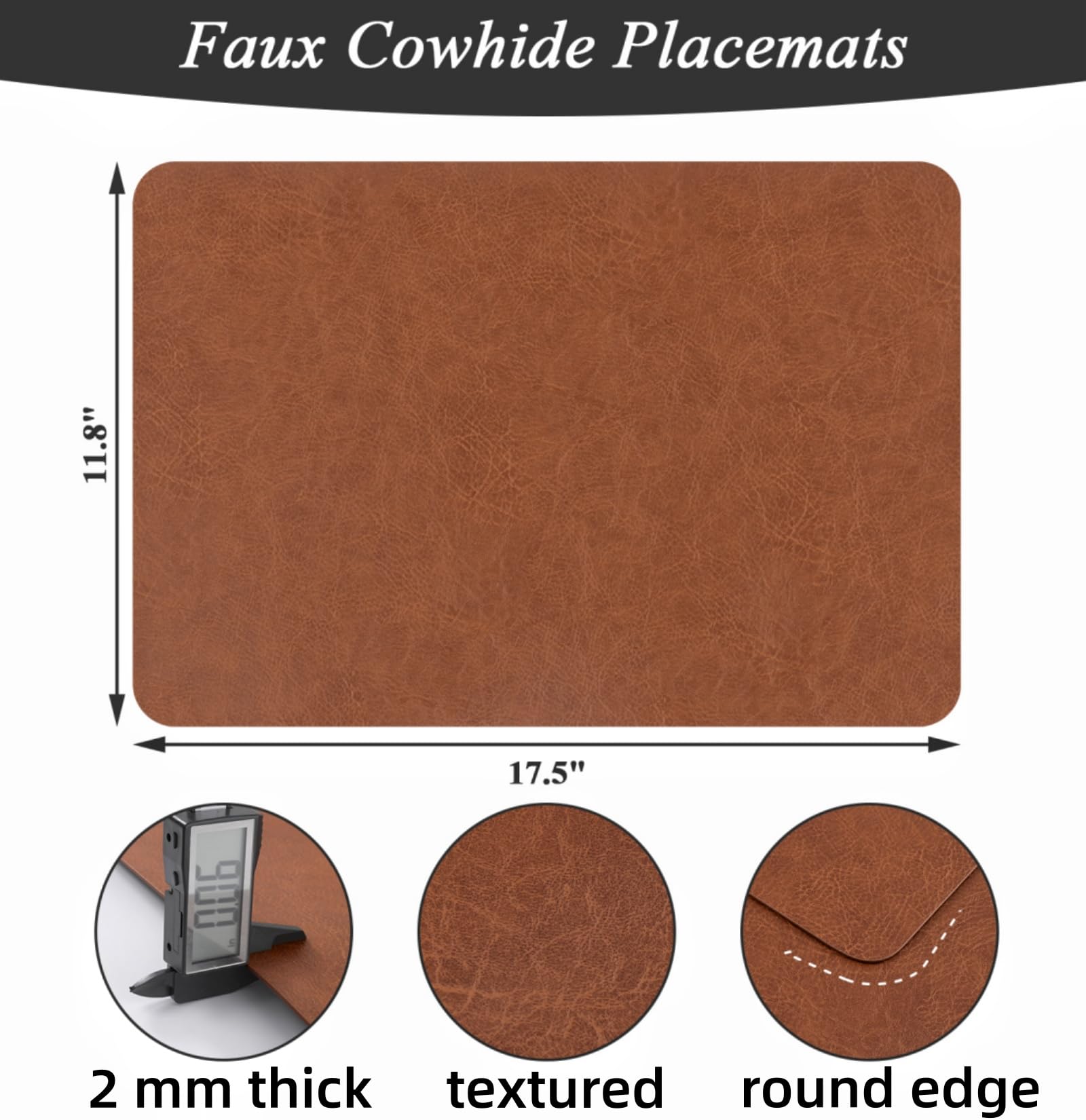 SHACOS Faux Cowhide Leather Placemats Set of 6, Wipeable Heat Resistant Table Mats, Stain Resistant Double Sided Reversible PU Place Mats for Dining Table Kitchen Restaurants, Brown and Blue - Image 9