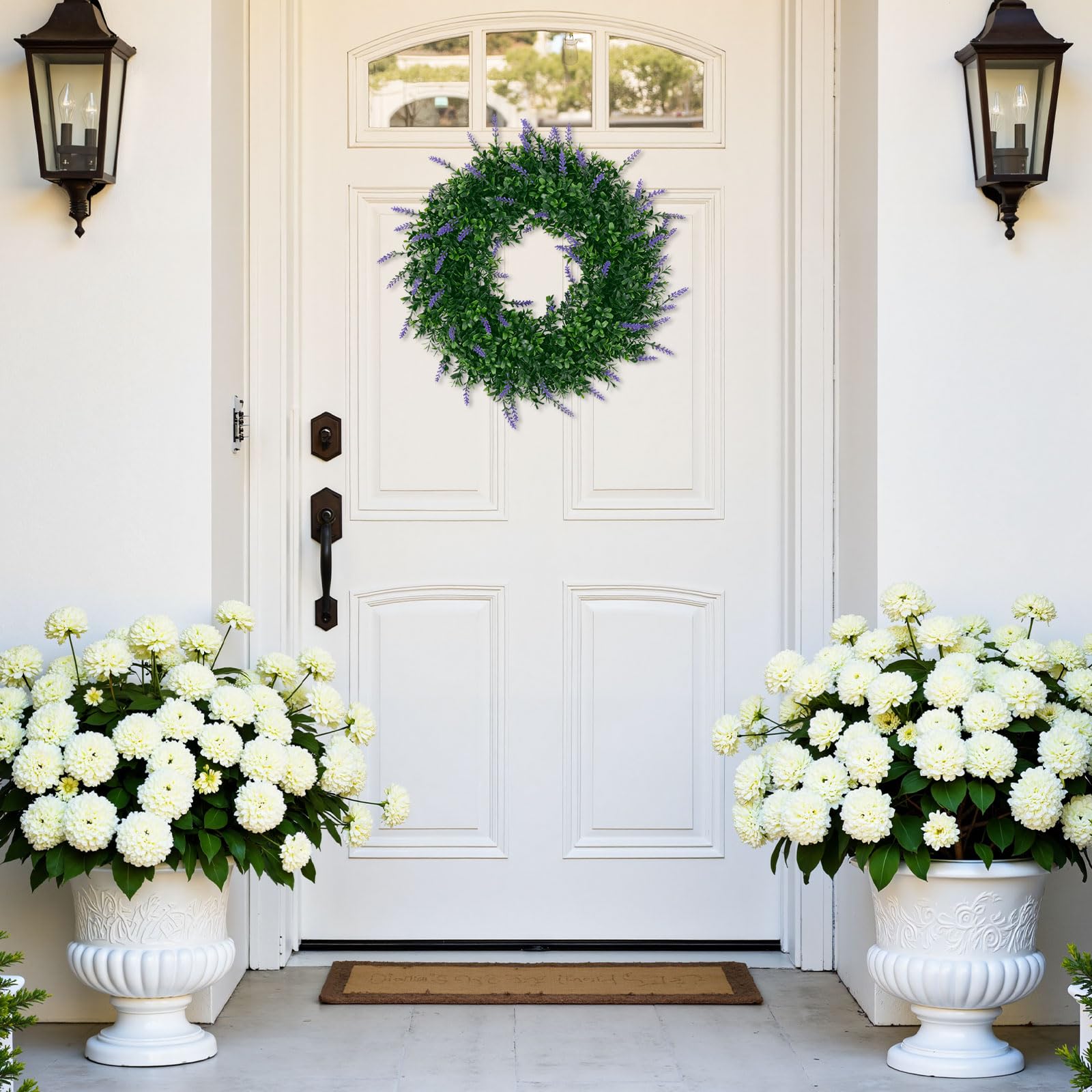 SHACOS Lavender Greenery Wreath 17" Artificial Boxwood Front Door Wreaths for Home Wall Window Farmhouse Decoration Spring Summer Indoor Outdoor - Image 3