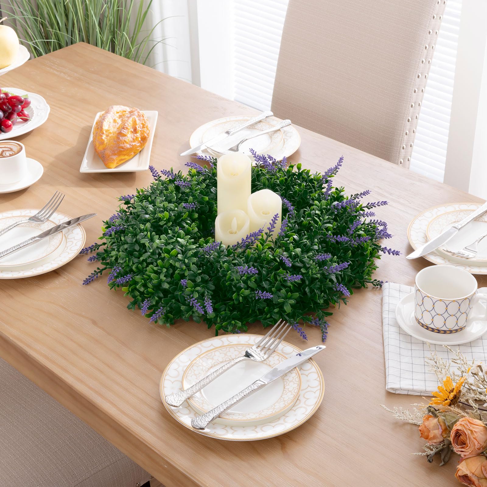 SHACOS Lavender Greenery Wreath 17" Artificial Boxwood Front Door Wreaths for Home Wall Window Farmhouse Decoration Spring Summer Indoor Outdoor - Image 4