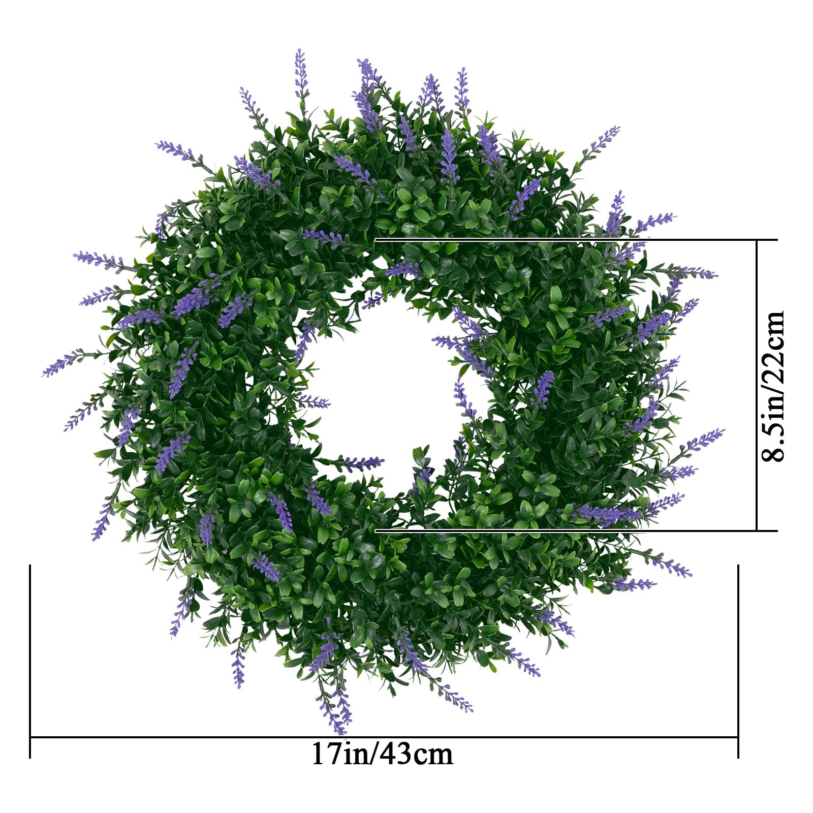 SHACOS Lavender Greenery Wreath 17" Artificial Boxwood Front Door Wreaths for Home Wall Window Farmhouse Decoration Spring Summer Indoor Outdoor - Image 6