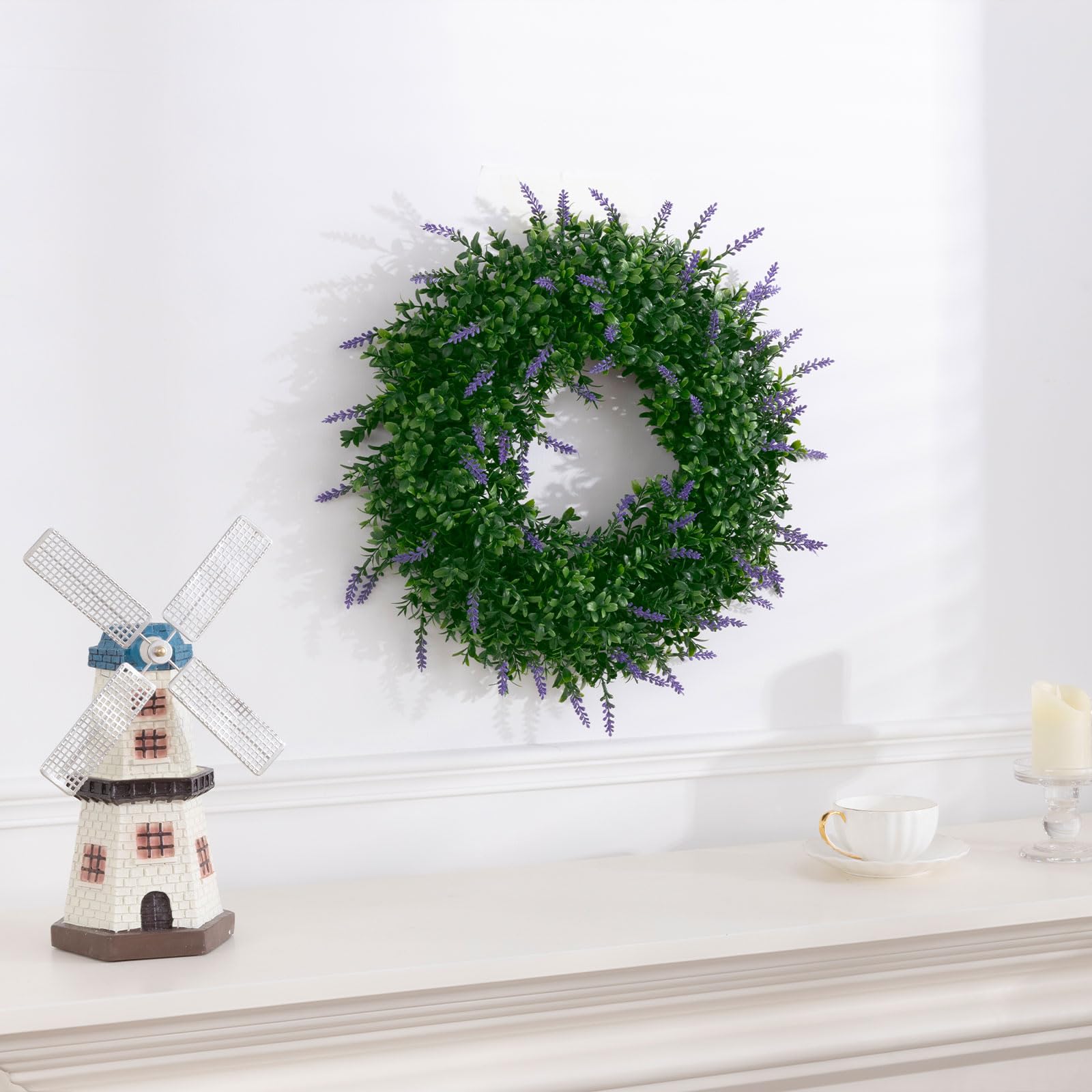 SHACOS Lavender Greenery Wreath 17" Artificial Boxwood Front Door Wreaths for Home Wall Window Farmhouse Decoration Spring Summer Indoor Outdoor - Image 7