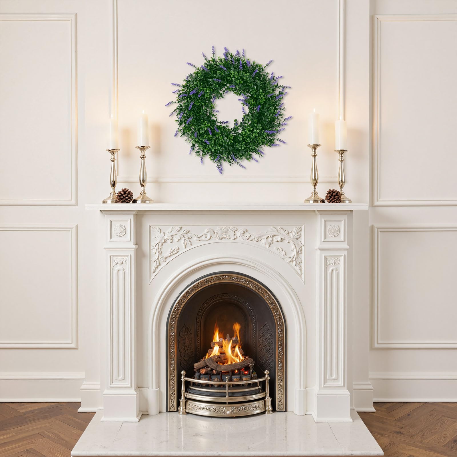 SHACOS Lavender Greenery Wreath 17" Artificial Boxwood Front Door Wreaths for Home Wall Window Farmhouse Decoration Spring Summer Indoor Outdoor - Image 9