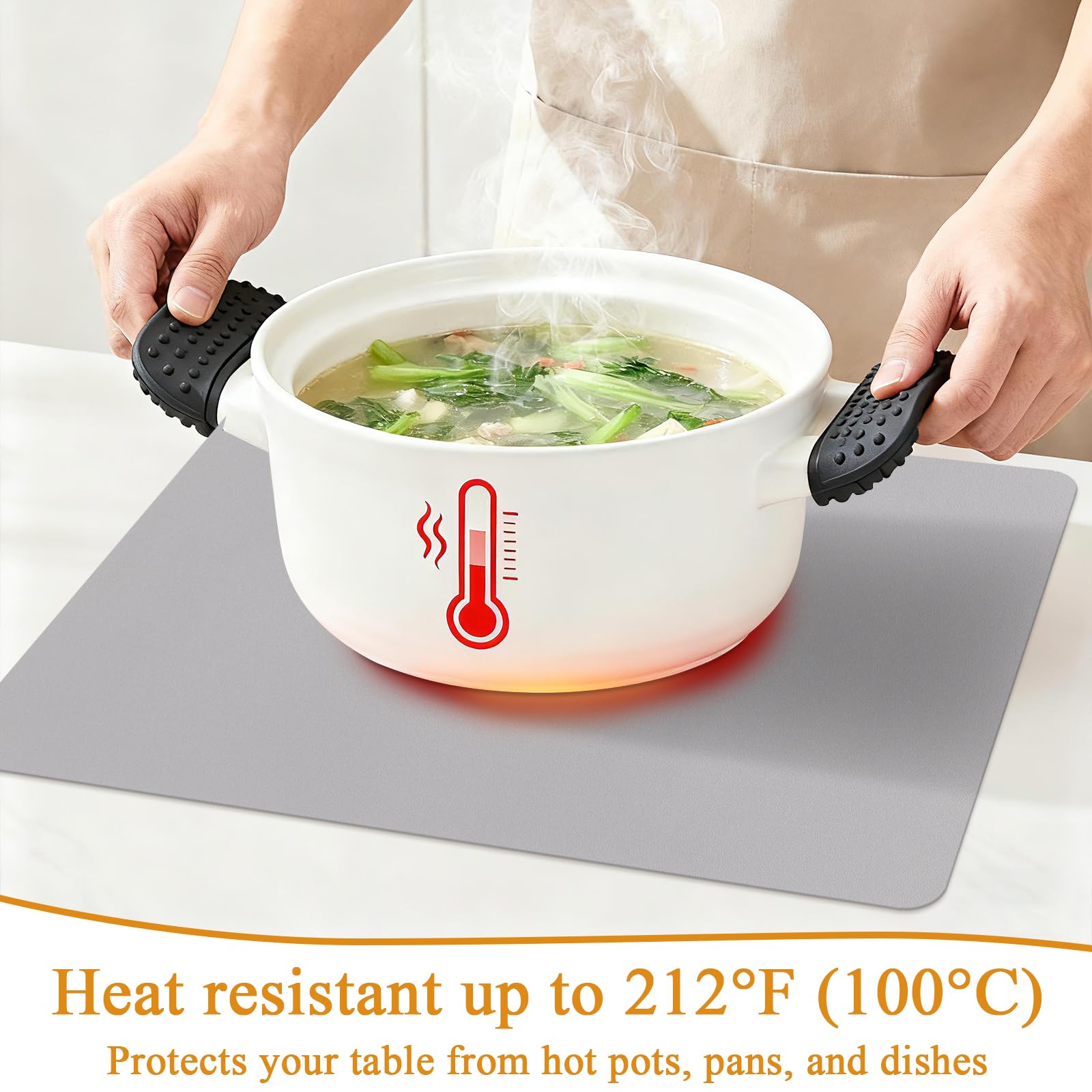 SHACOS Placemats Set of 6 Faux Leather Waterproof Leakproof Wipeable PU Non-Slip Vinyl Place Mats Heat Resistant Table Mats for Kitchen Dining Table Indoor Outdoor, Grey - Image 3