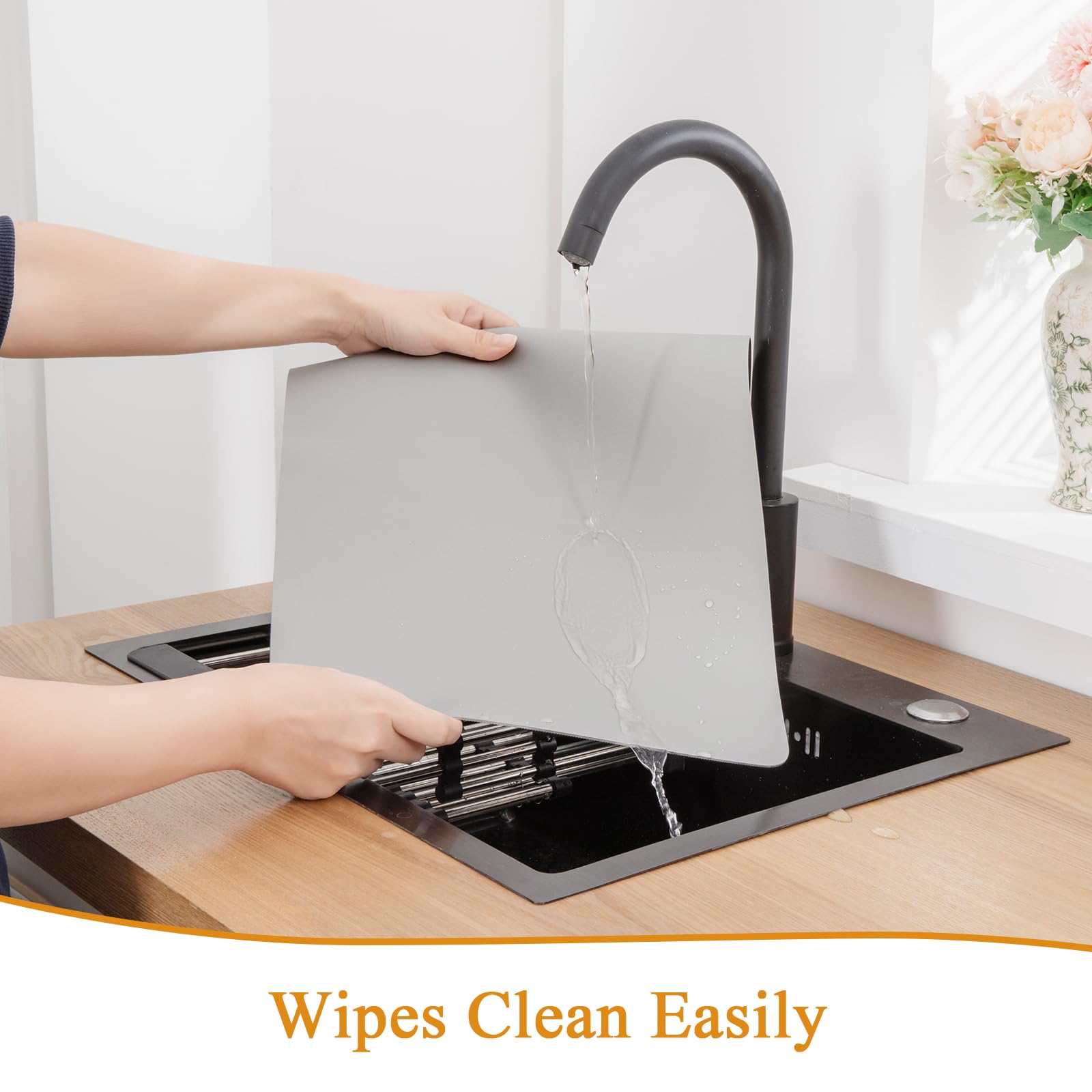 SHACOS Placemats Set of 6 Faux Leather Waterproof Leakproof Wipeable PU Non-Slip Vinyl Place Mats Heat Resistant Table Mats for Kitchen Dining Table Indoor Outdoor, Grey - Image 5