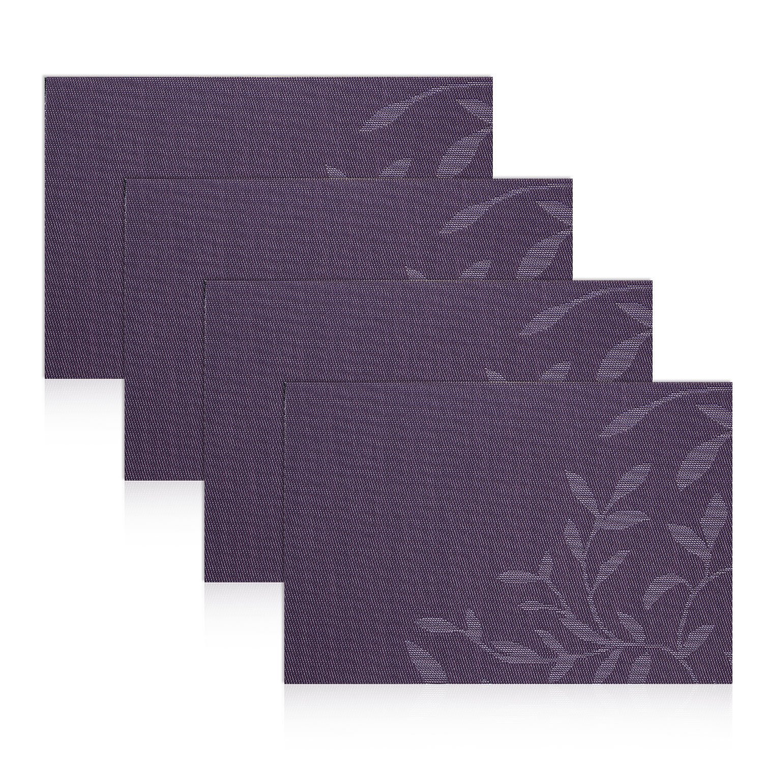 SHACOS Purple Leaves Woven Vinyl Placemats Set of 4 for Dinning Table, Durable PVC Place Mats, Heat Insulation Table Mats Indoor Outdoor - Image 3
