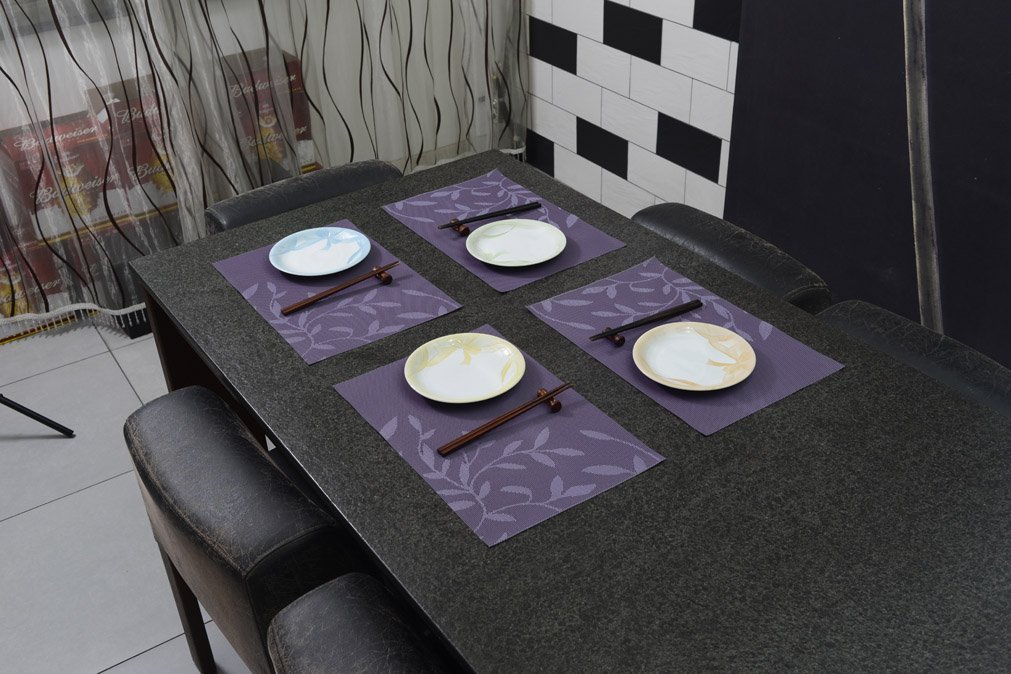 SHACOS Purple Leaves Woven Vinyl Placemats Set of 4 for Dinning Table, Durable PVC Place Mats, Heat Insulation Table Mats Indoor Outdoor - Image 5