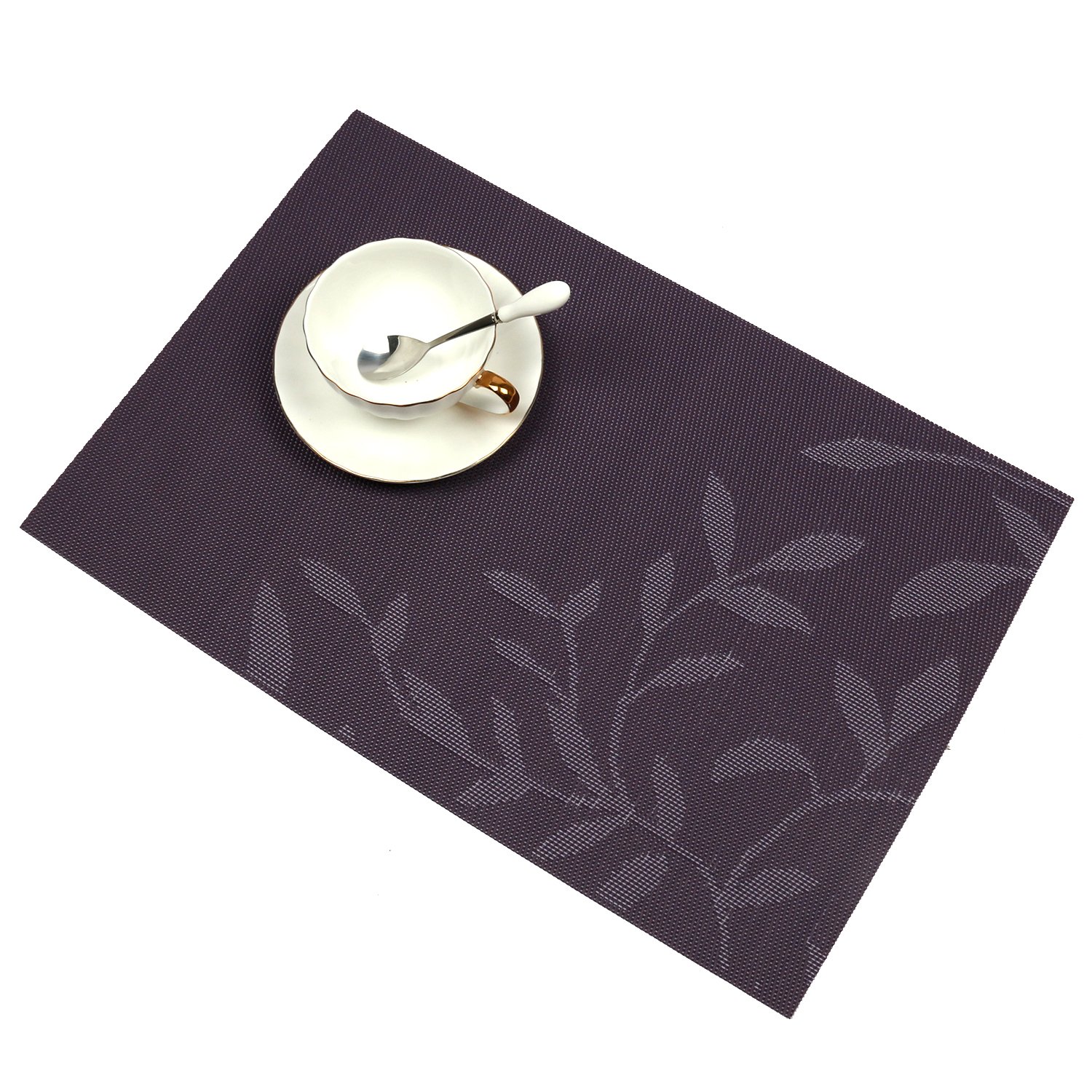 SHACOS Purple Leaves Woven Vinyl Placemats Set of 4 for Dinning Table, Durable PVC Place Mats, Heat Insulation Table Mats Indoor Outdoor - Image 7