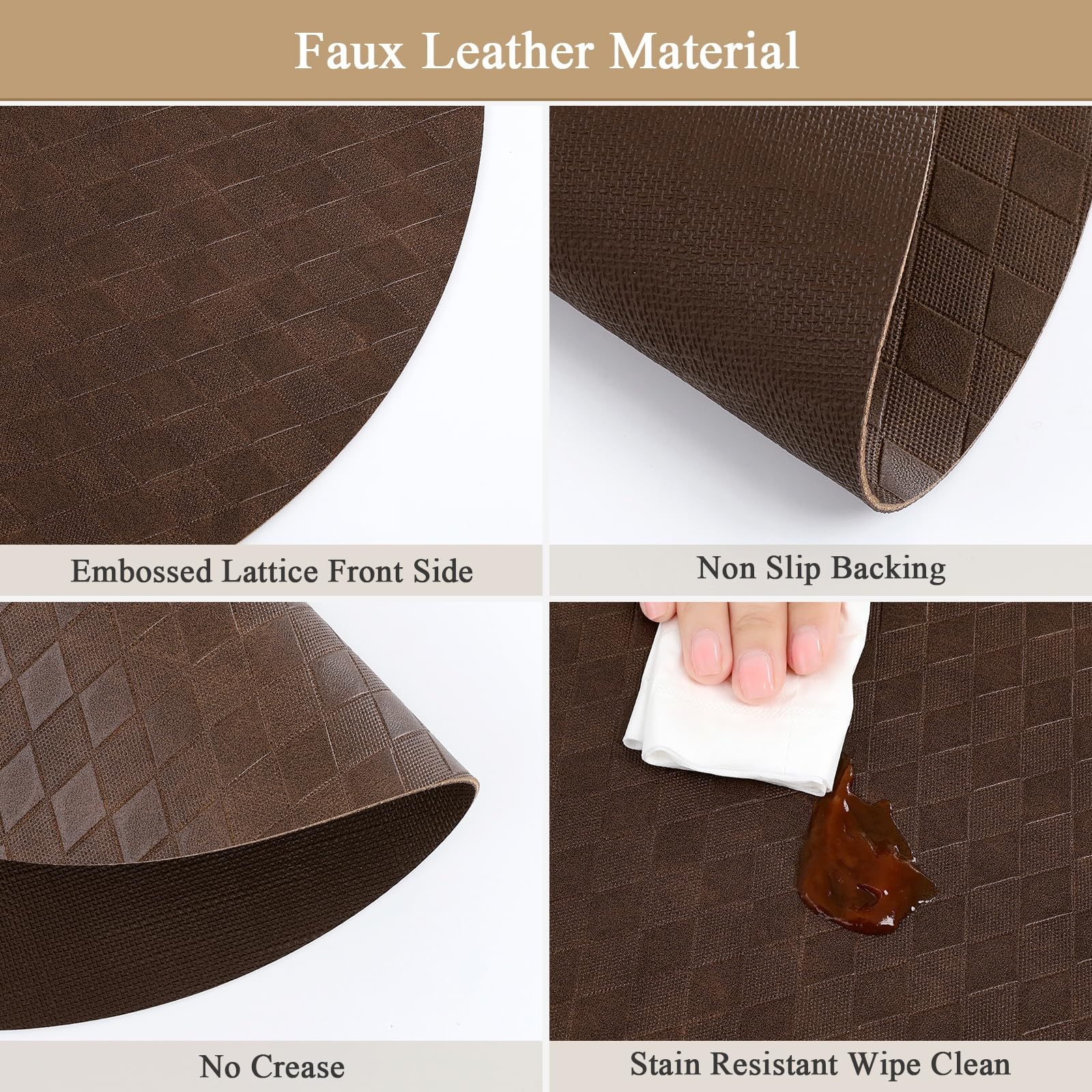 SHACOS Round Placemats Set of 6 with Coasters Wipeable Leakproof 13 inch Faux Leather PU Vinyl Place Mats Heatproof Non Slip Table Mats Home Kitchen Dining Table Decor, Chocolate - Image 4