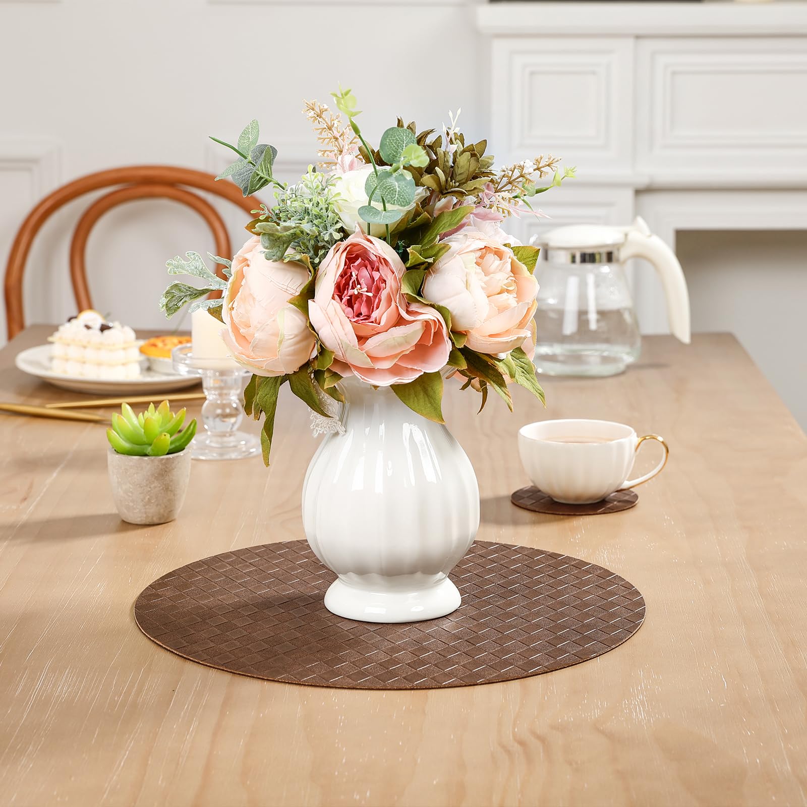 SHACOS Round Placemats Set of 6 with Coasters Wipeable Leakproof 13 inch Faux Leather PU Vinyl Place Mats Heatproof Non Slip Table Mats Home Kitchen Dining Table Decor, Chocolate - Image 8