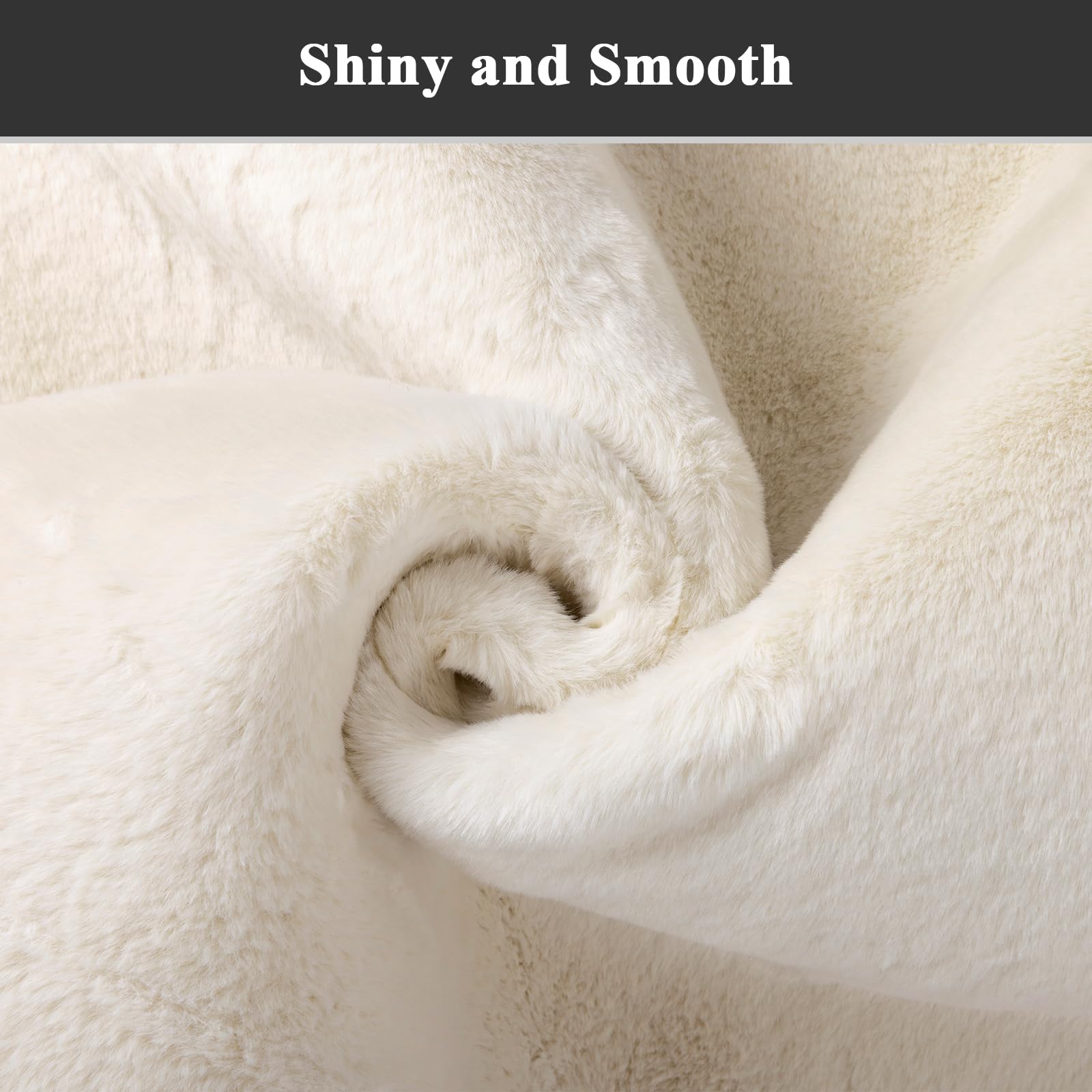 SHACOS Silky Soft Faux Rabbit Fur Area Rug 6'x9', Non Slip Washable Padded Throw Rugs, Fluffy Cozy Indoor Modern Carpet for Living Room Bedroom Dining Room Kids Room Dorm Home Decor, Cream - Image 3