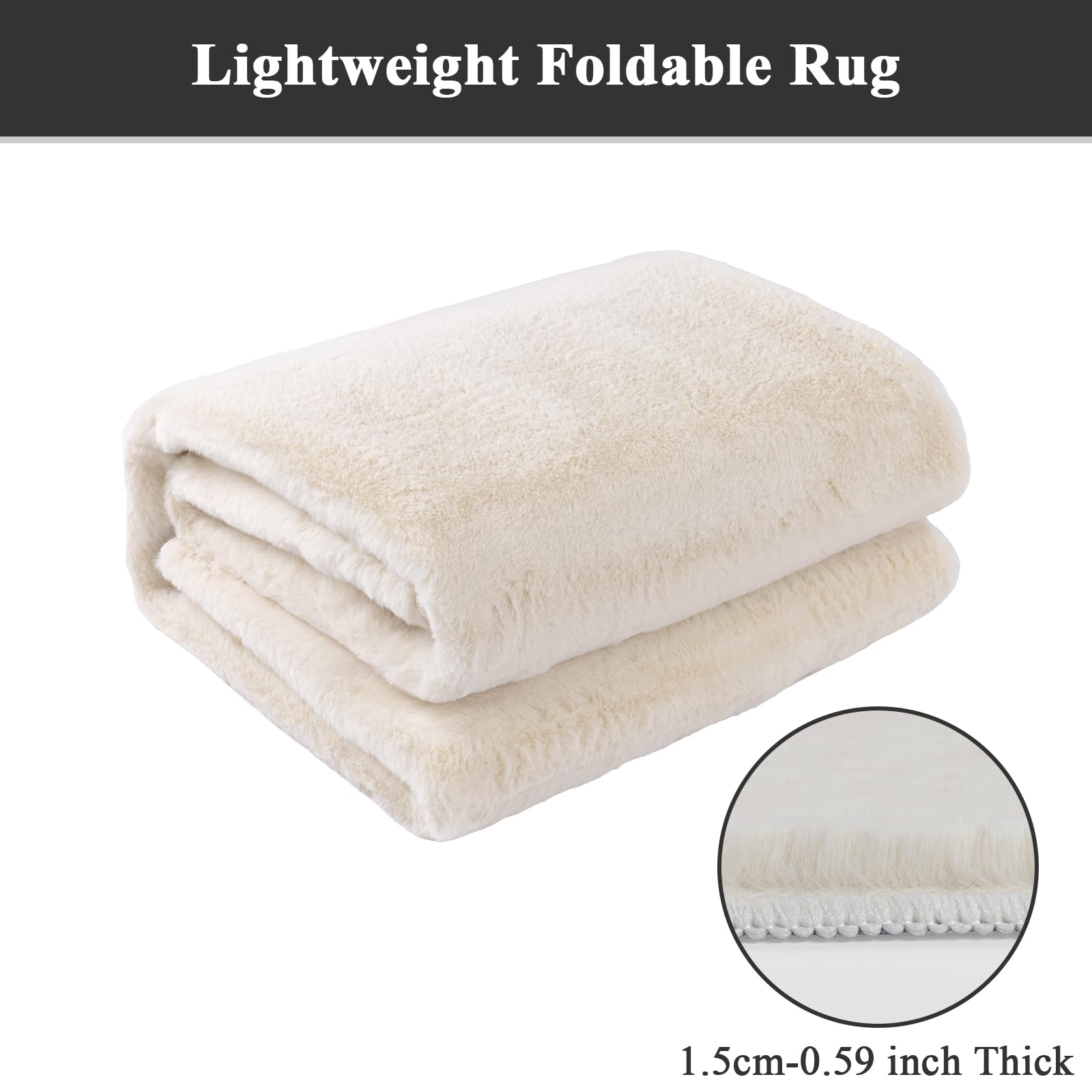 SHACOS Silky Soft Faux Rabbit Fur Area Rug 6'x9', Non Slip Washable Padded Throw Rugs, Fluffy Cozy Indoor Modern Carpet for Living Room Bedroom Dining Room Kids Room Dorm Home Decor, Cream - Image 5