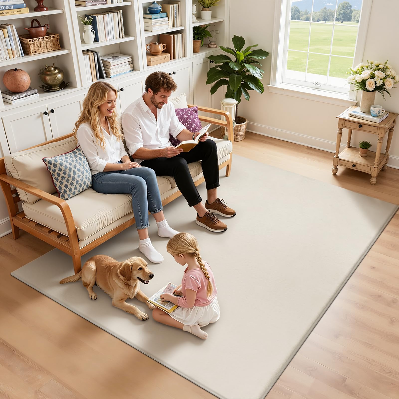 SHACOS Silky Soft Faux Rabbit Fur Area Rug 6'x9', Non Slip Washable Padded Throw Rugs, Fluffy Cozy Indoor Modern Carpet for Living Room Bedroom Dining Room Kids Room Dorm Home Decor, Cream - Image 6